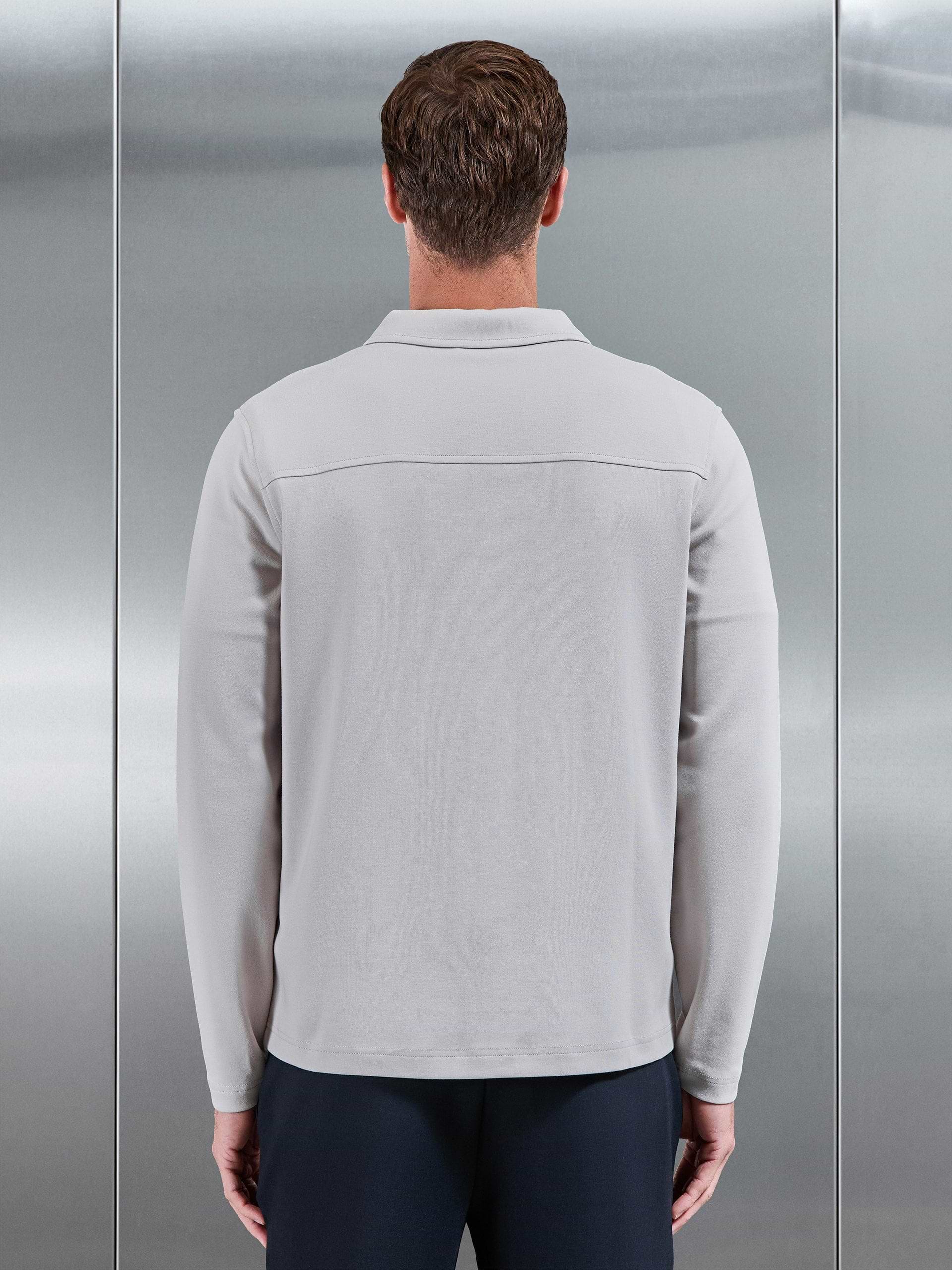 Cotton Jersey Zip Through Overshirt in Mid Grey
