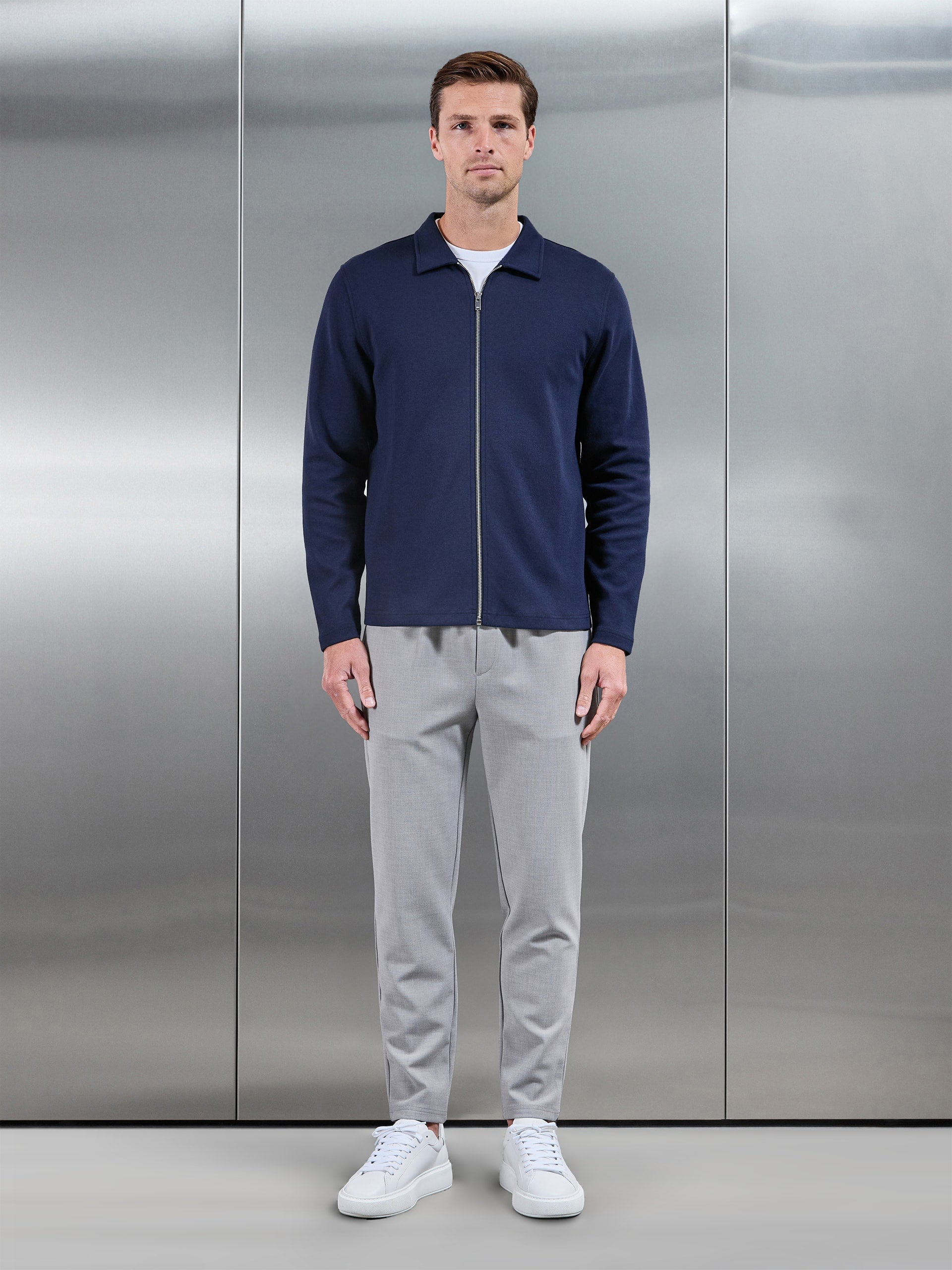 Cotton Jersey Zip Through Overshirt in Navy
