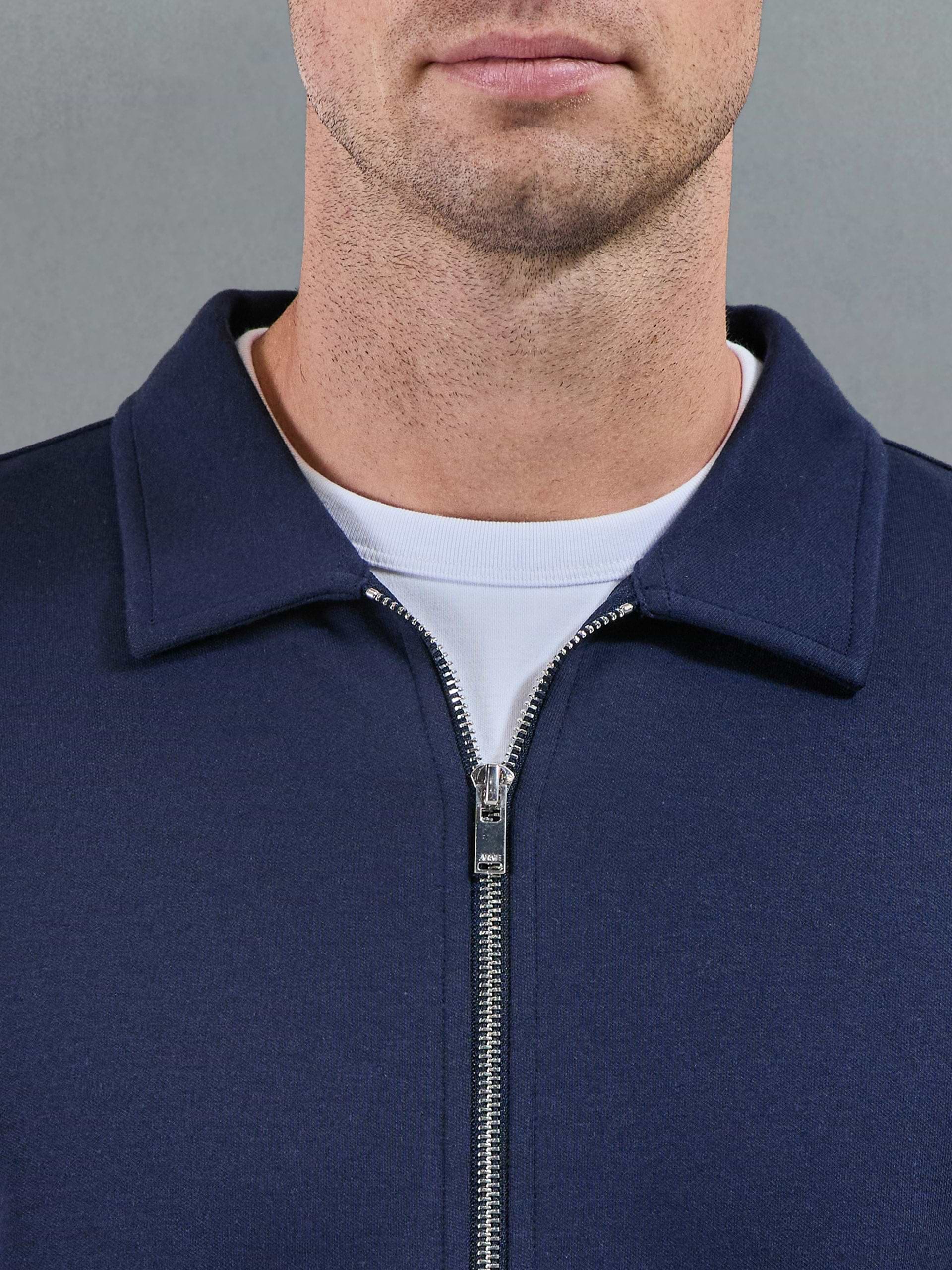 Cotton Jersey Zip Through Overshirt in Navy