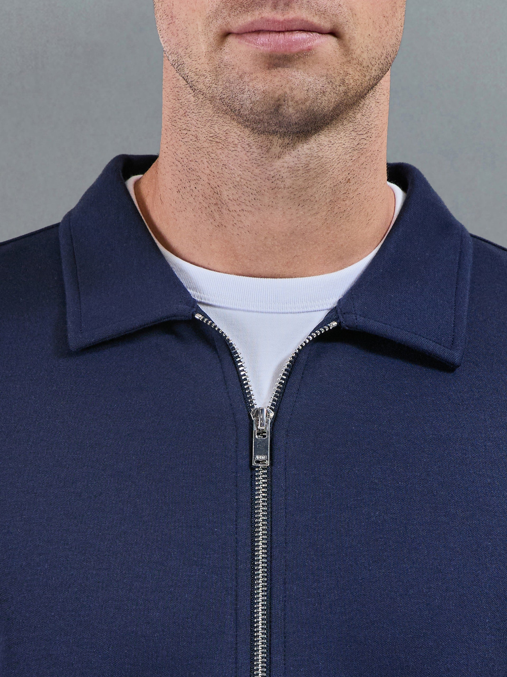 Cotton Jersey Zip Through Overshirt in Navy