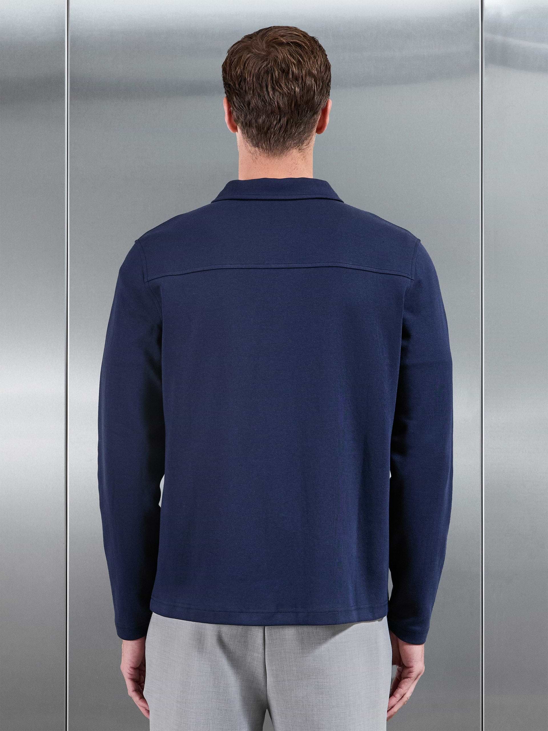 Cotton Jersey Zip Through Overshirt in Navy