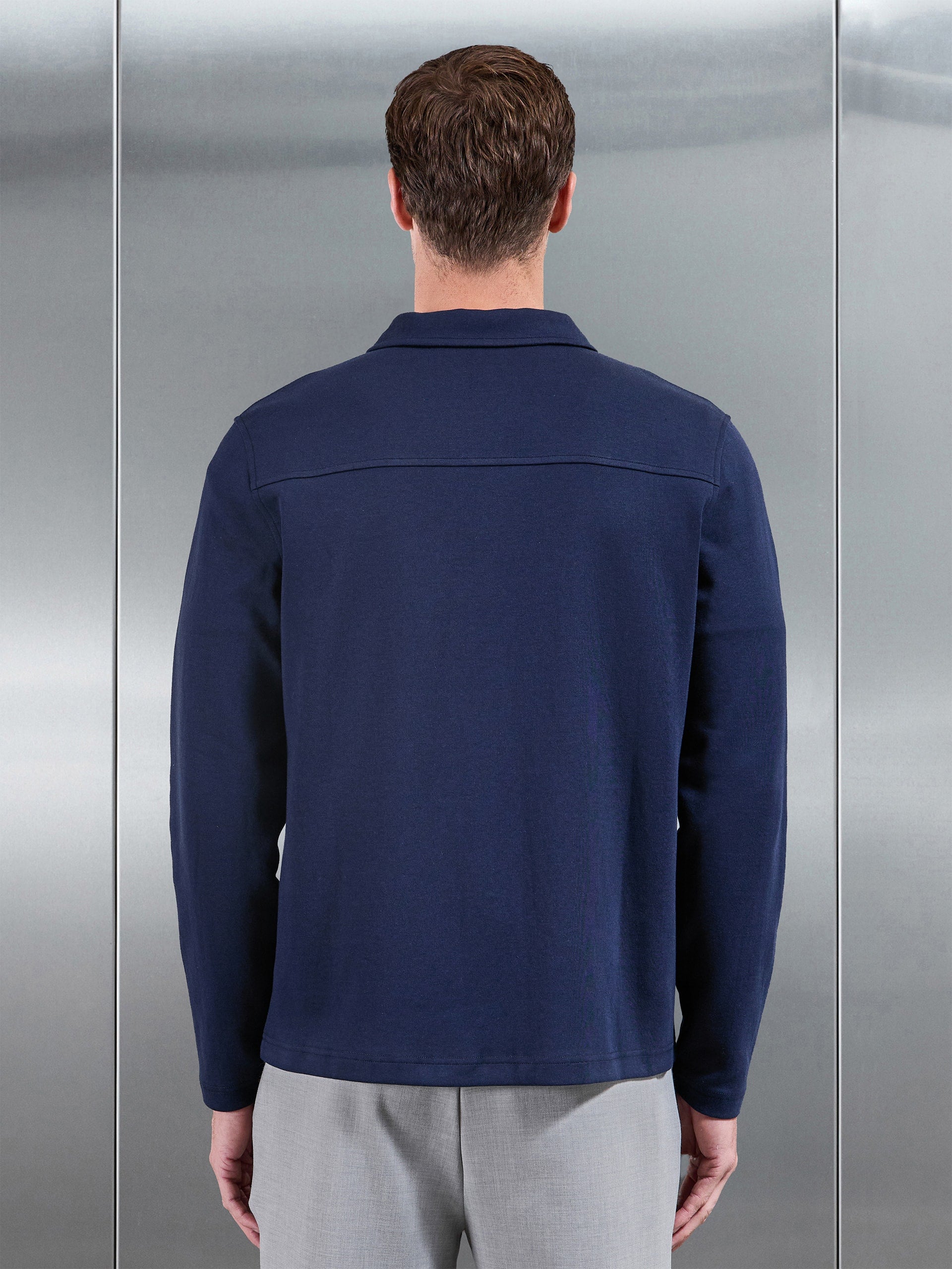 Cotton Jersey Zip Through Overshirt in Navy