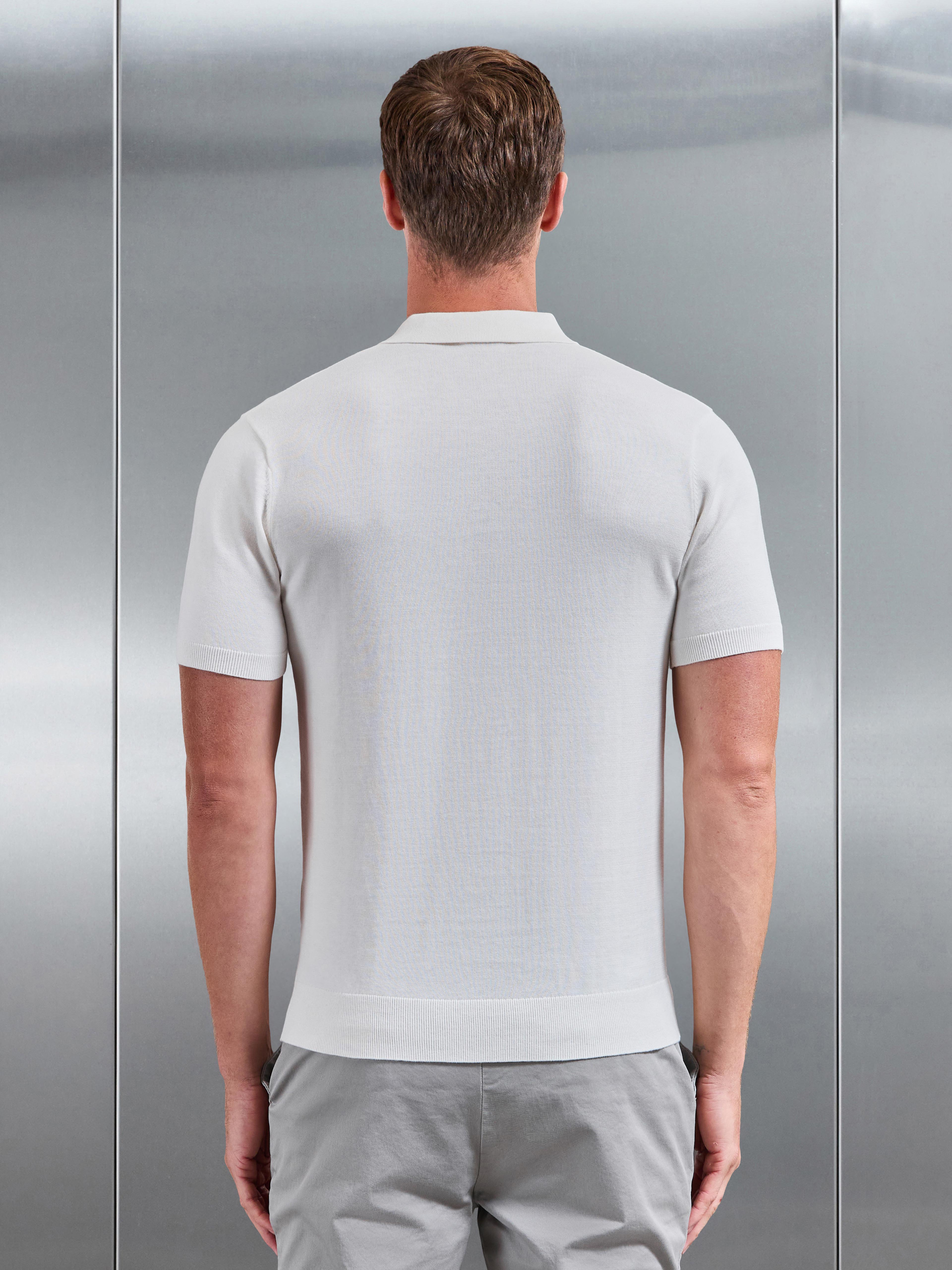 Cotton Knitted Button Polo Shirt in White