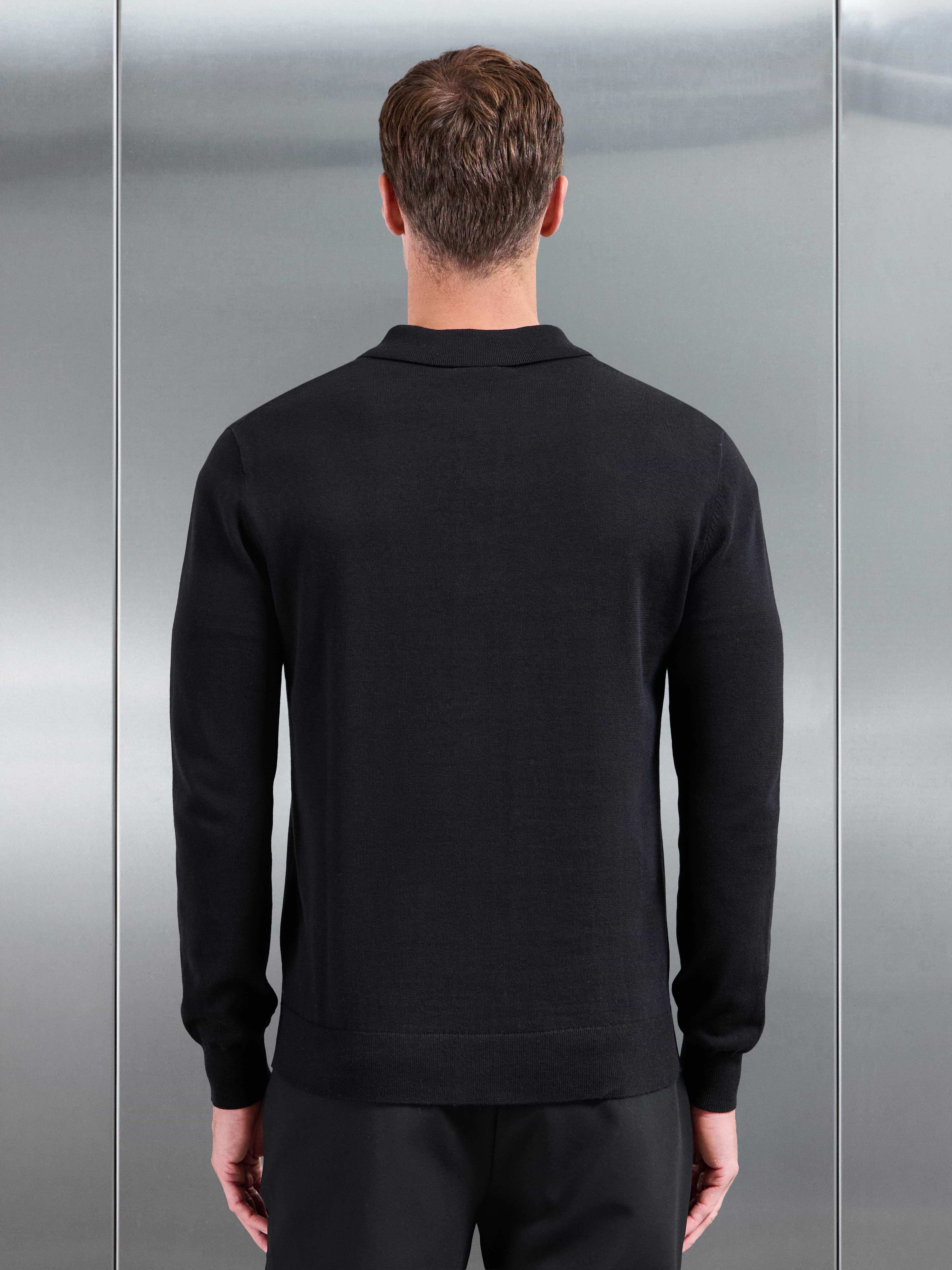 Cotton Knitted Button Through Overshirt in Black