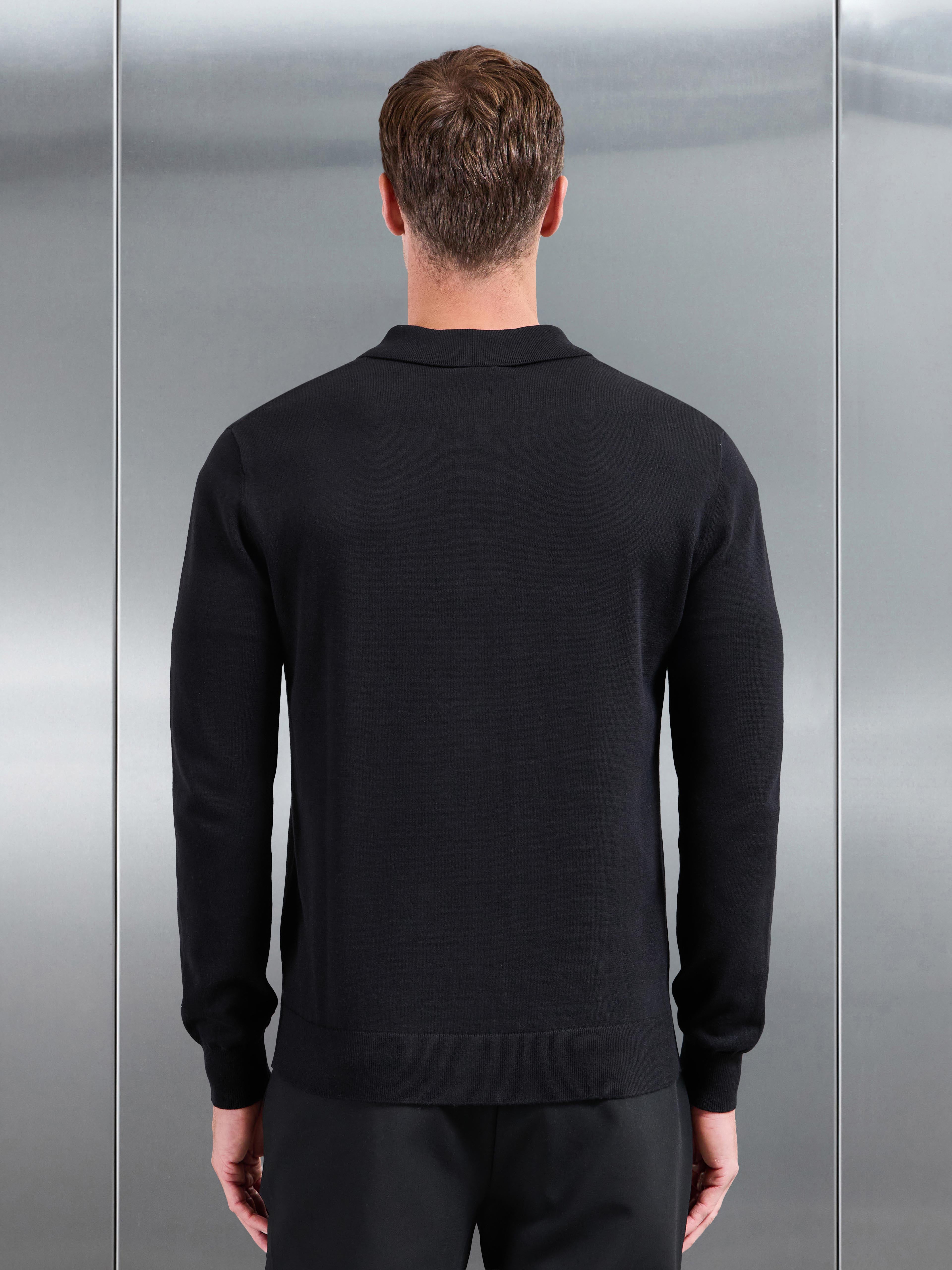 Cotton Knitted Button Through Overshirt in Black
