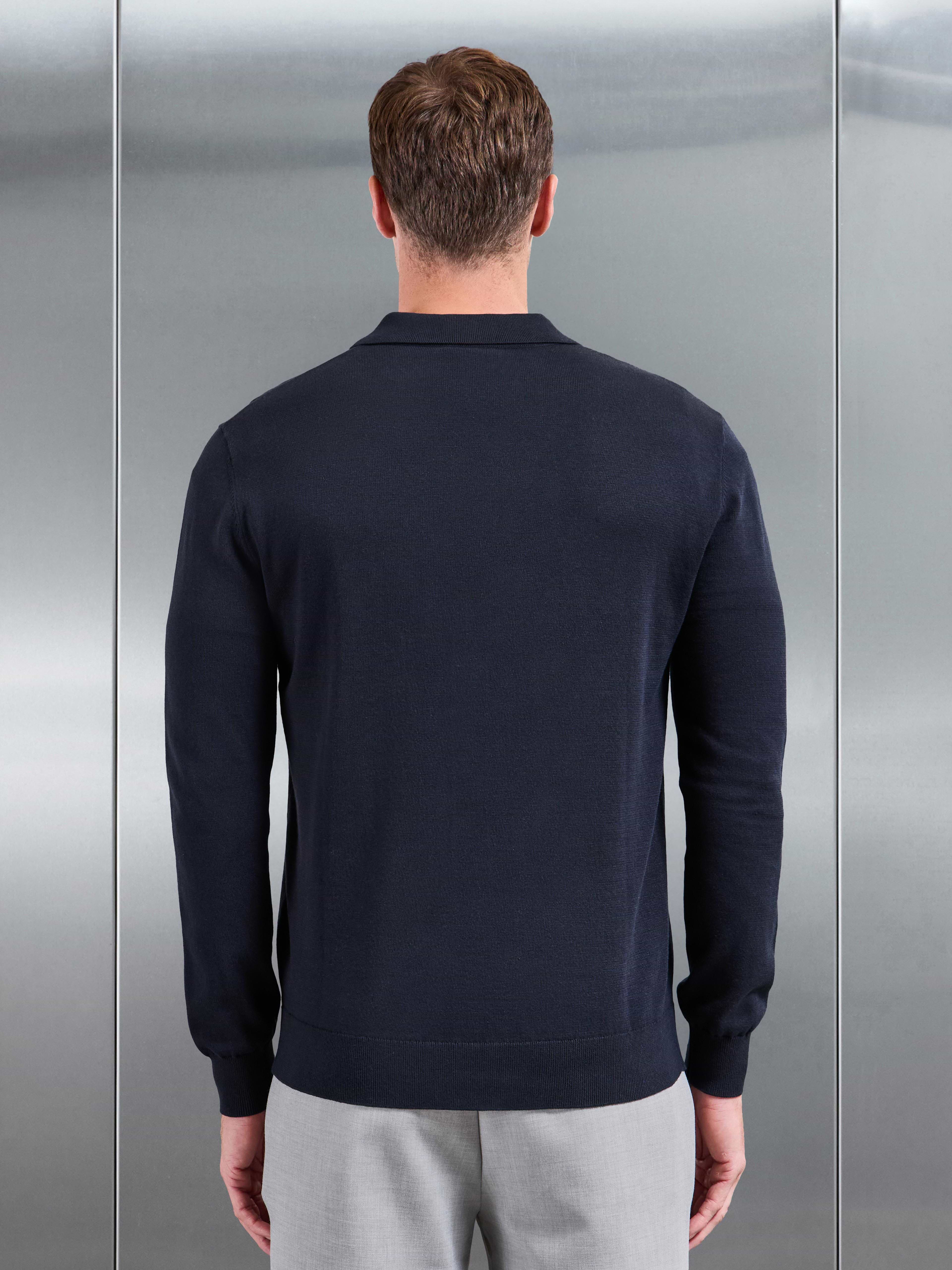 Cotton Knitted Button Through Overshirt in Navy