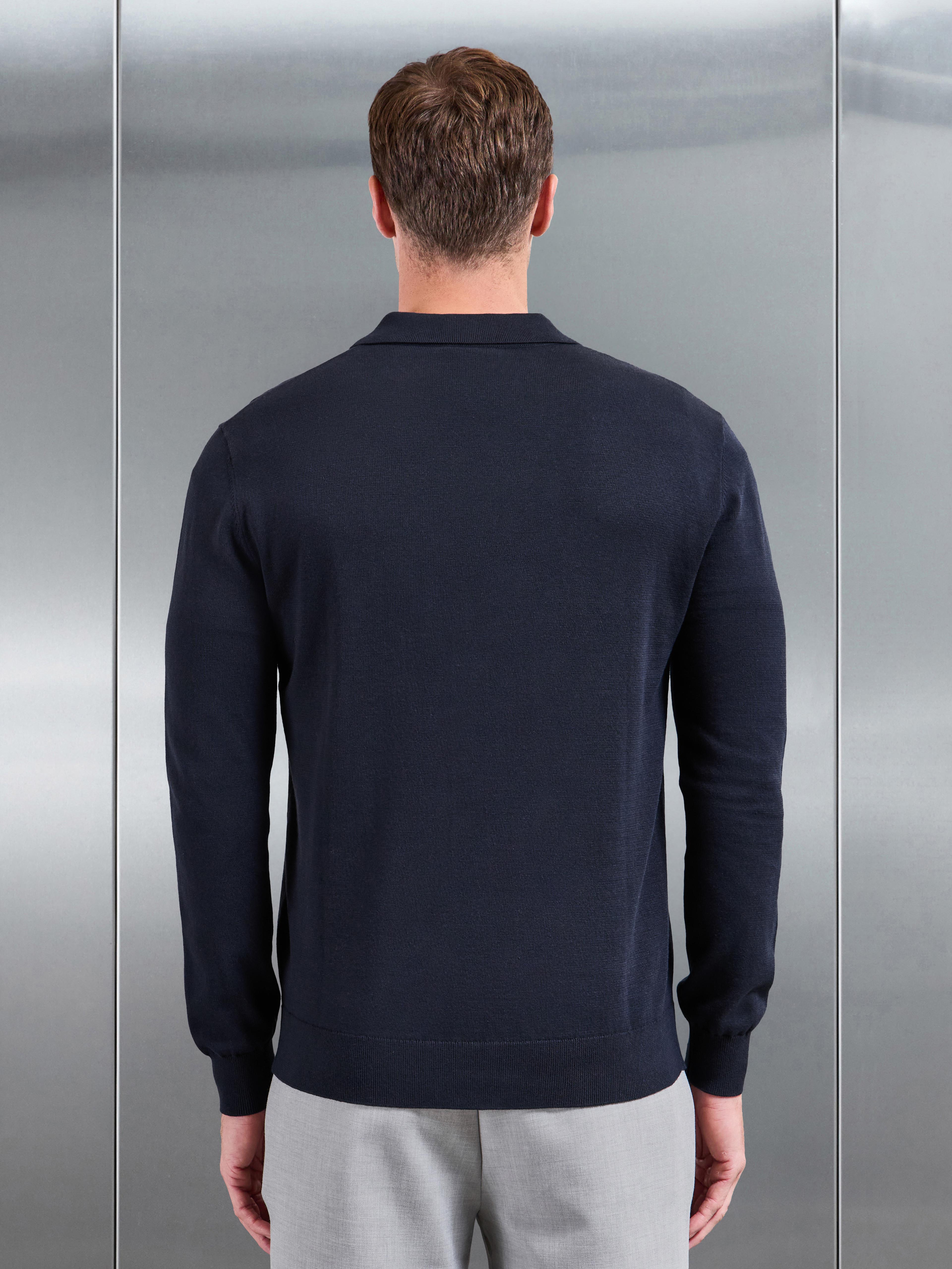 Cotton Knitted Button Through Overshirt in Navy