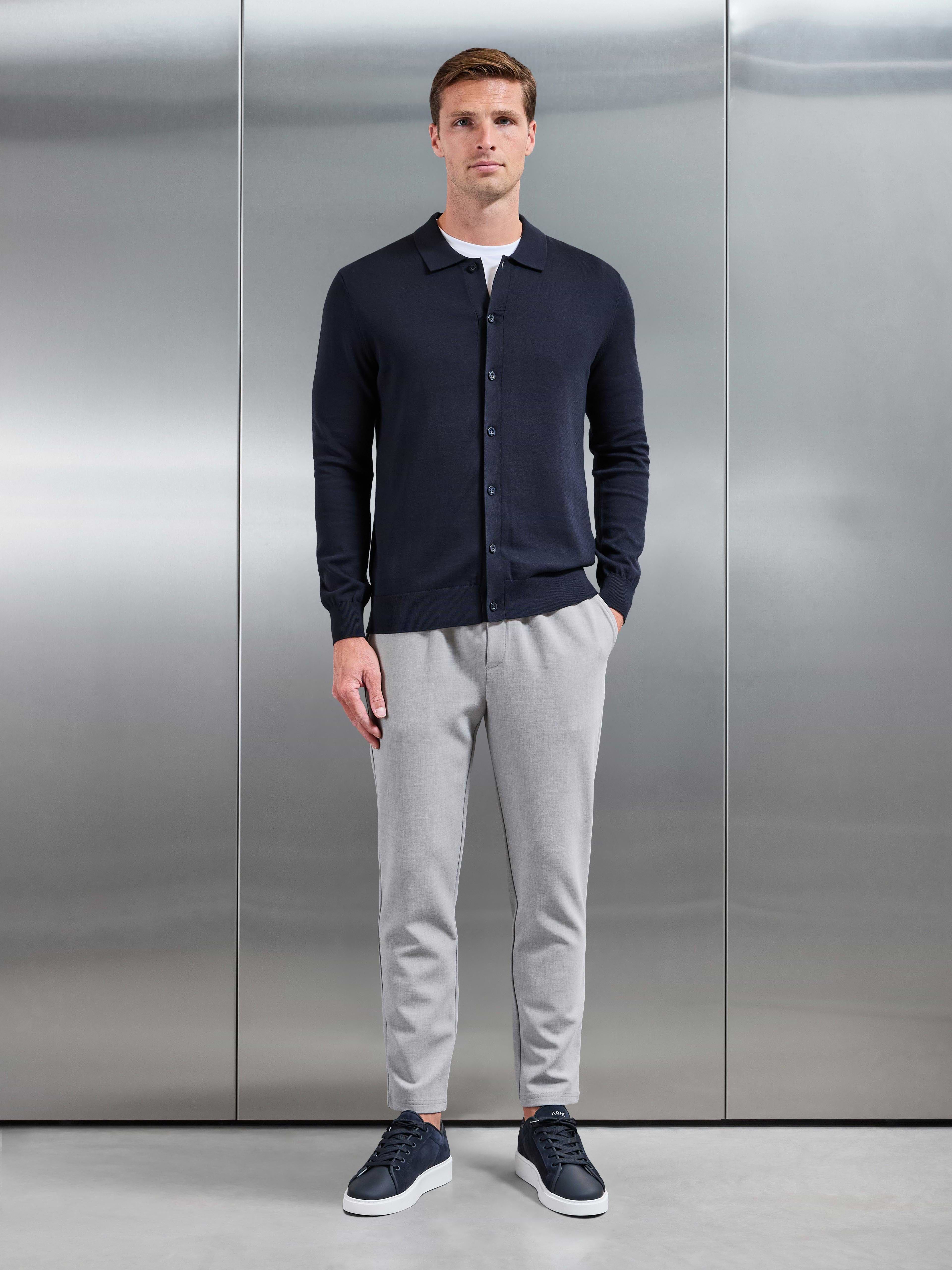 Cotton Knitted Button Through Overshirt in Navy