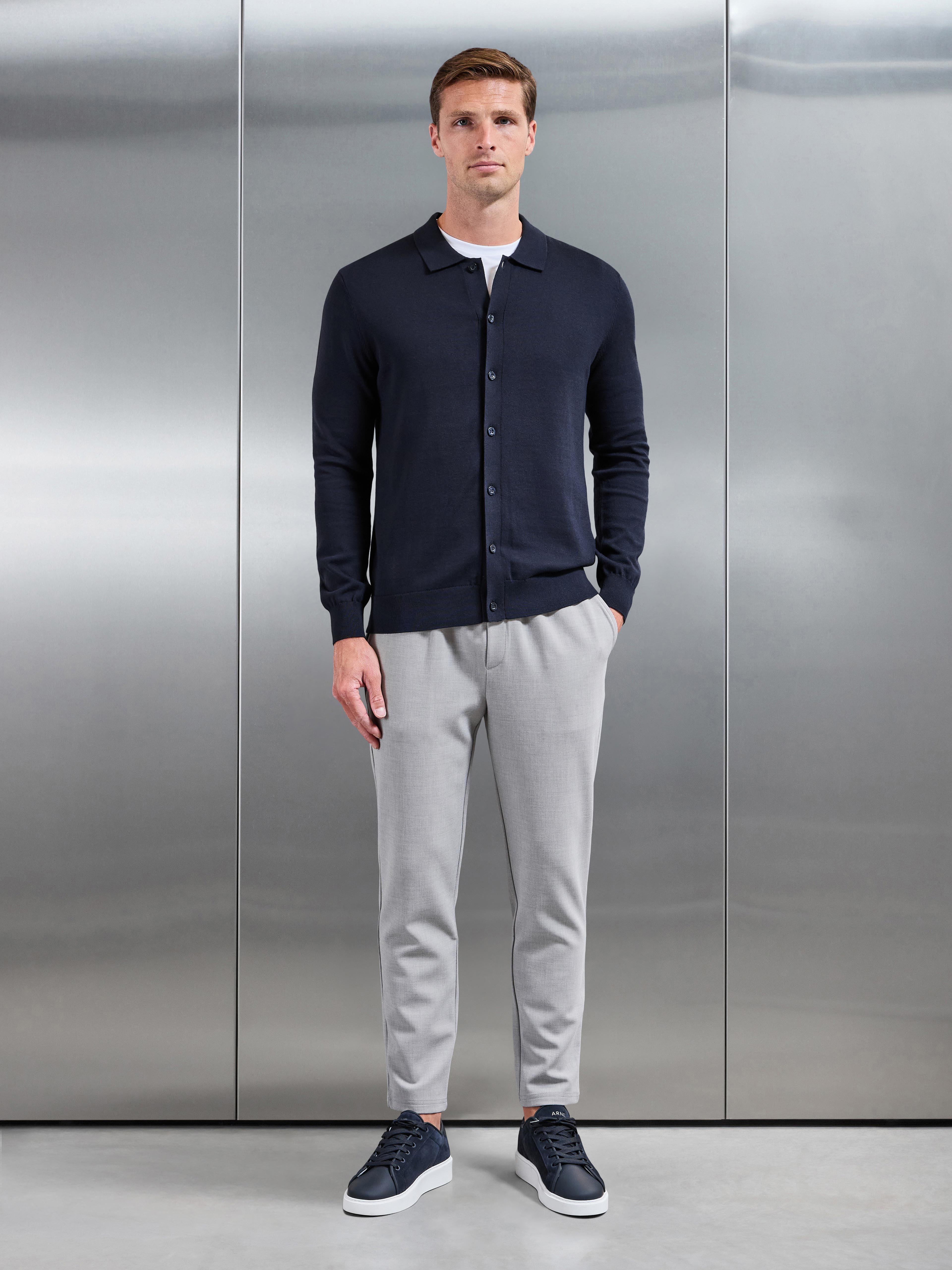 Cotton Knitted Button Through Overshirt in Navy