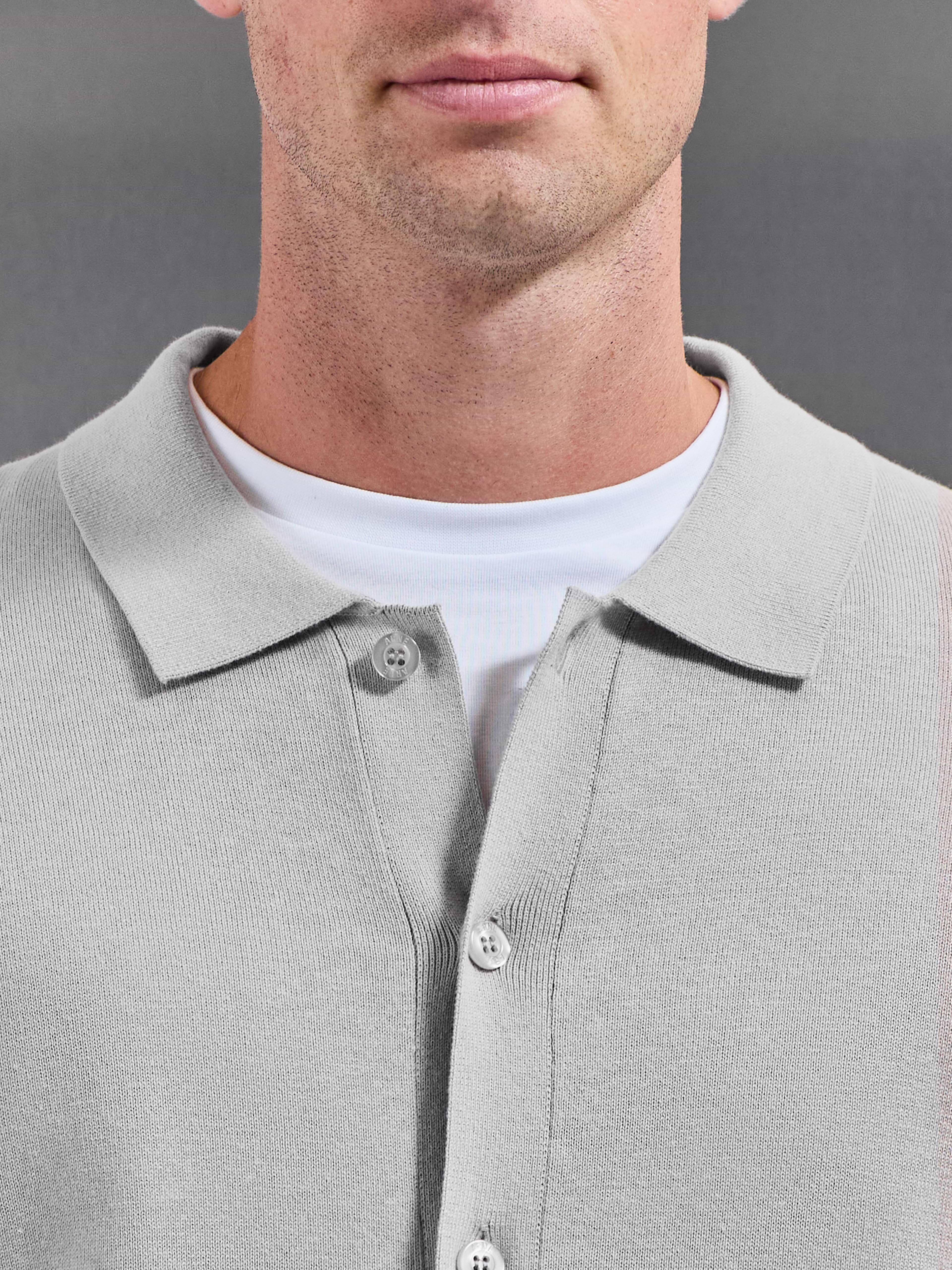 Cotton Knitted Button Through Overshirt in Stone