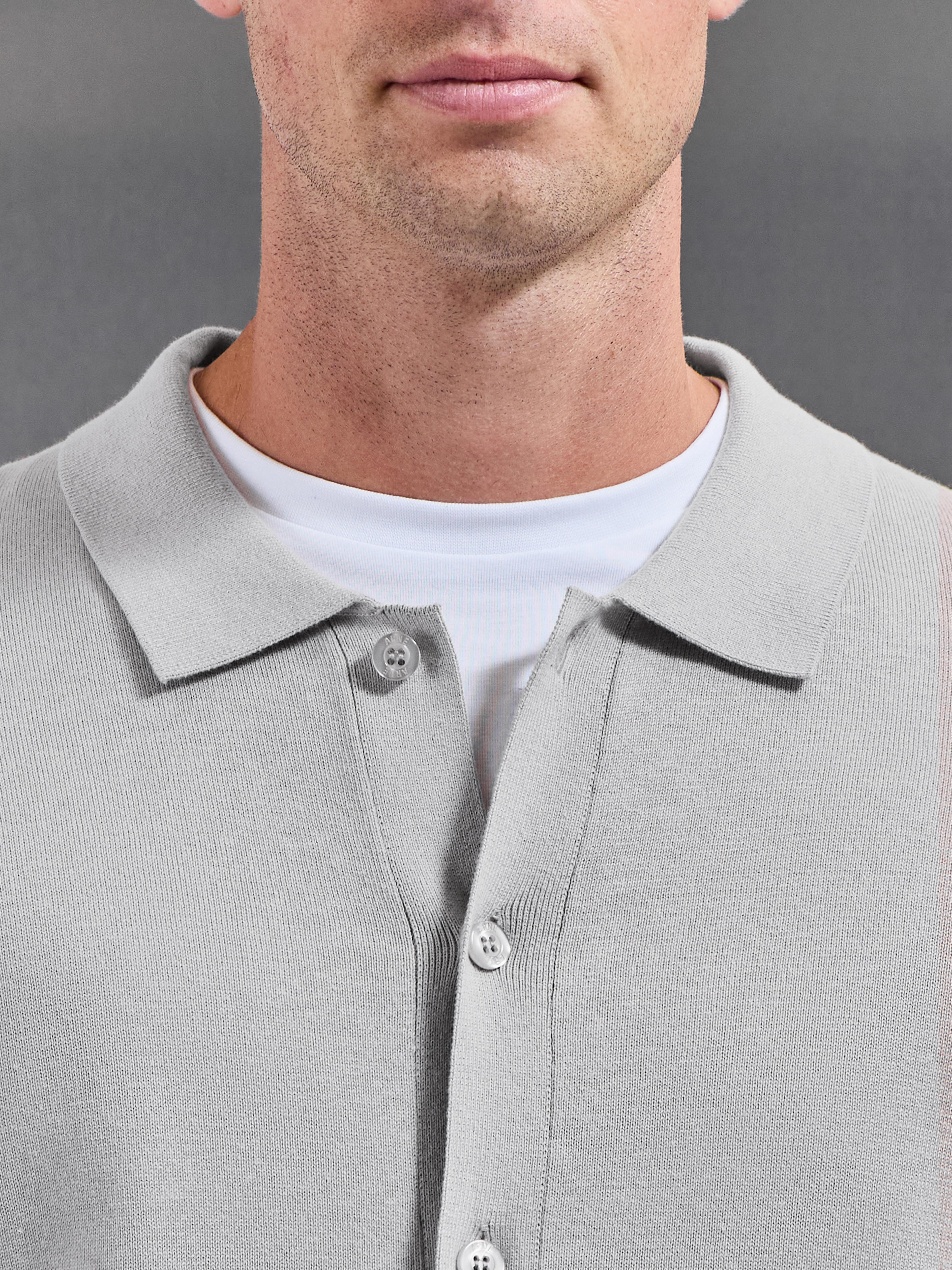Cotton Knitted Button Through Overshirt in Stone