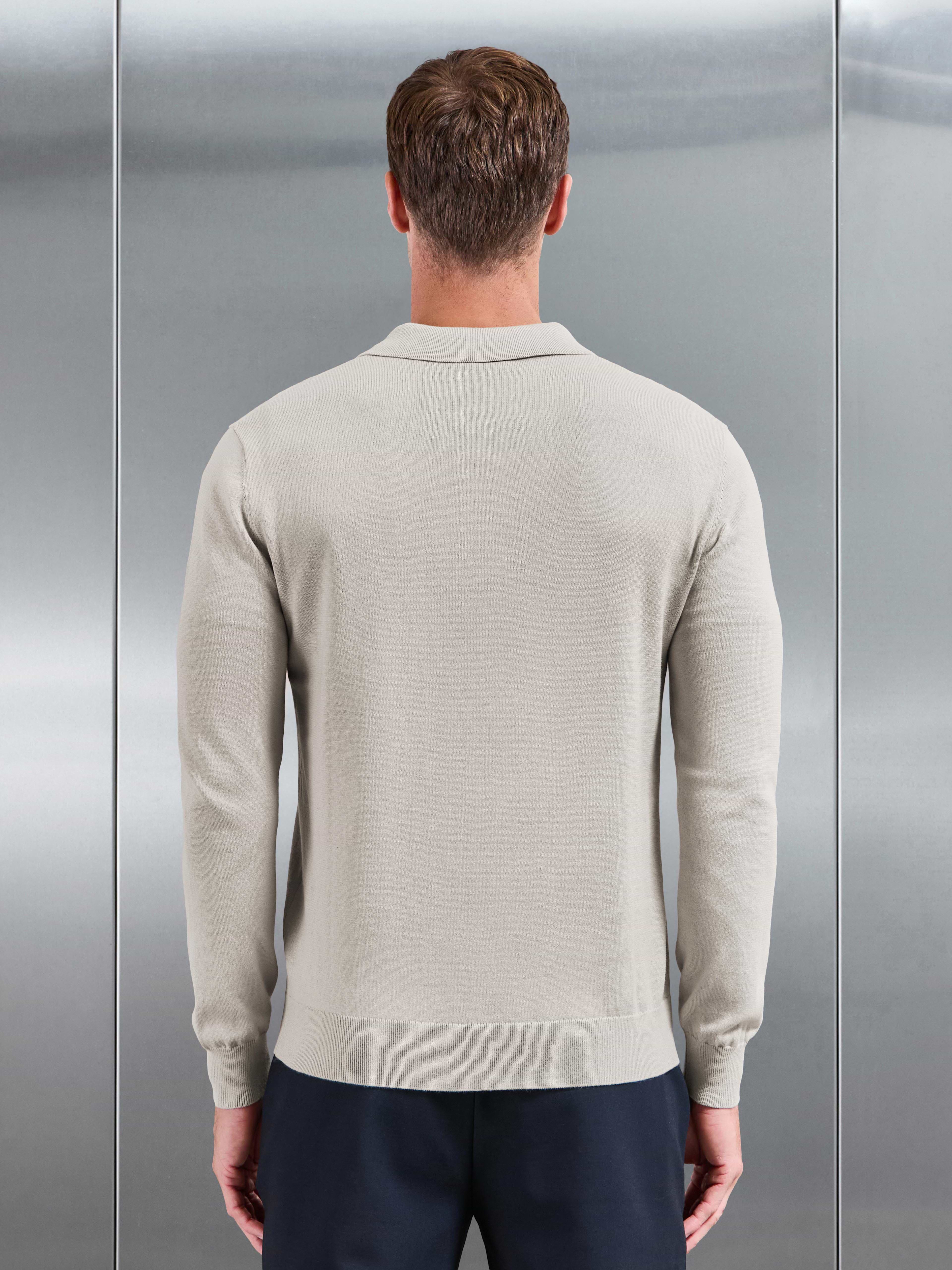 Cotton Knitted Button Through Overshirt in Stone