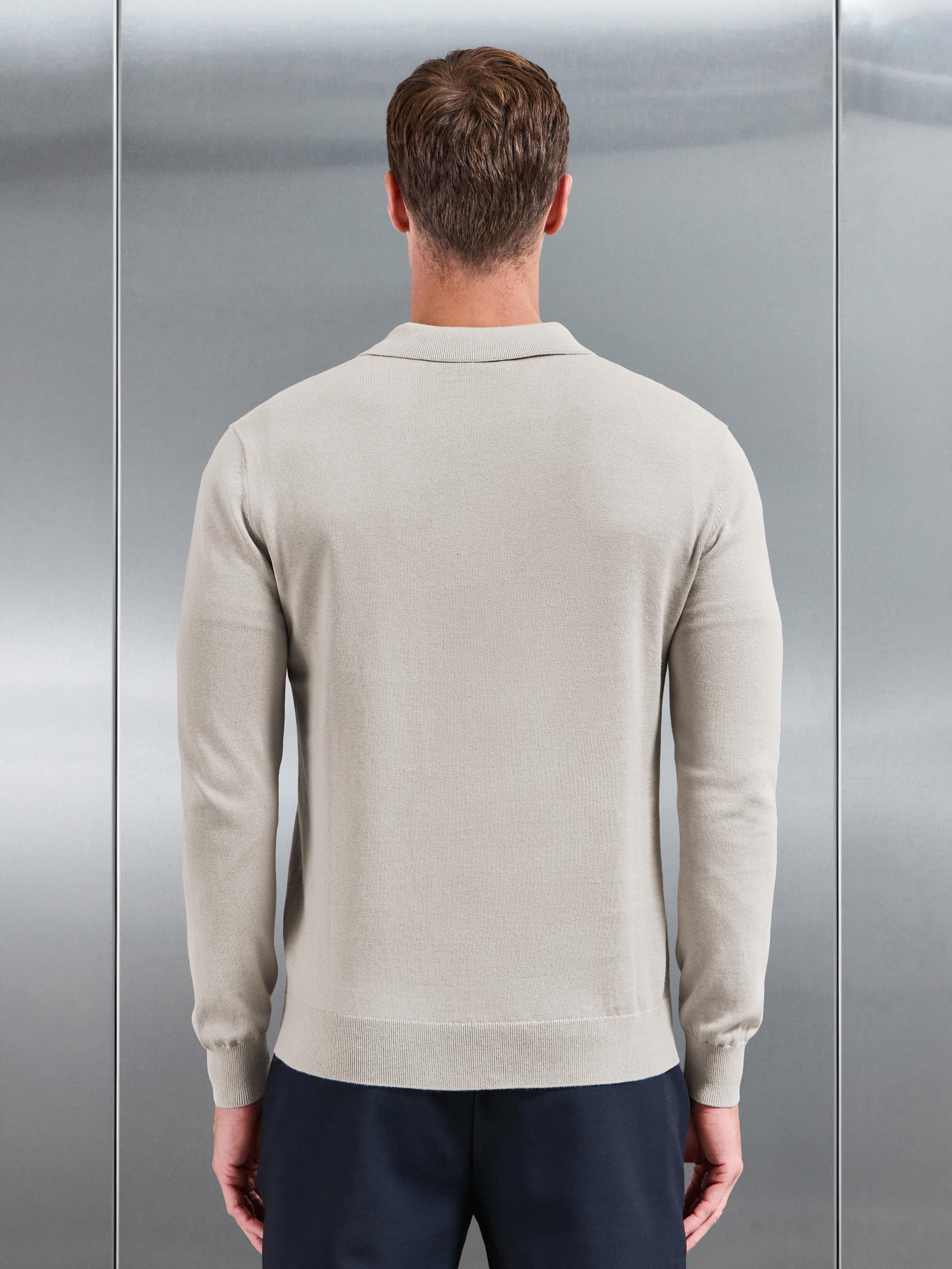 Cotton Knitted Button Through Overshirt in Stone