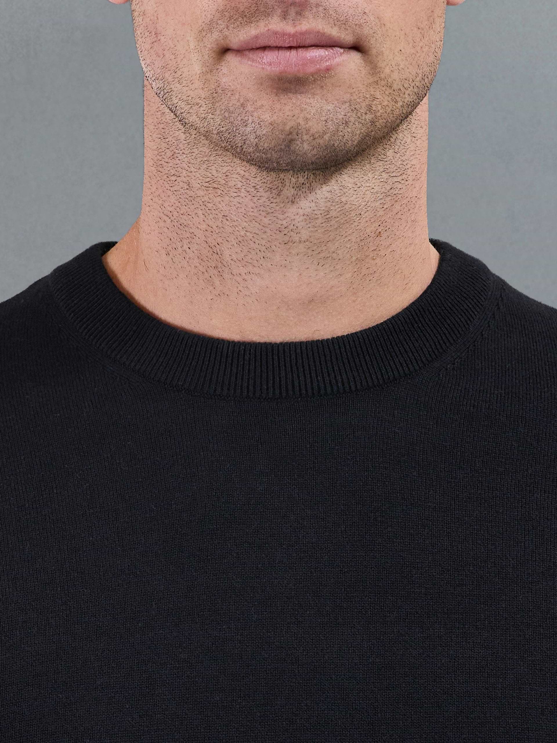 Cotton Knitted Crew Neck Sweatshirt in Black