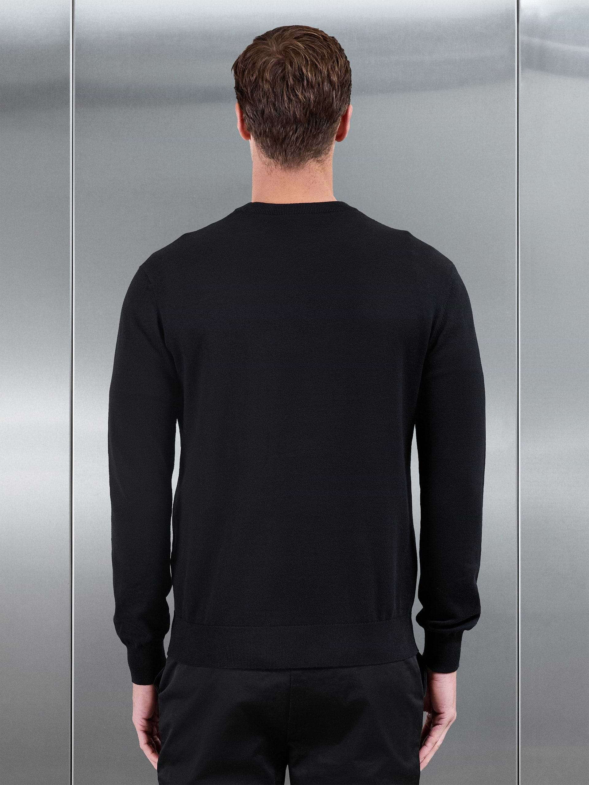 Cotton Knitted Crew Neck Sweatshirt in Black