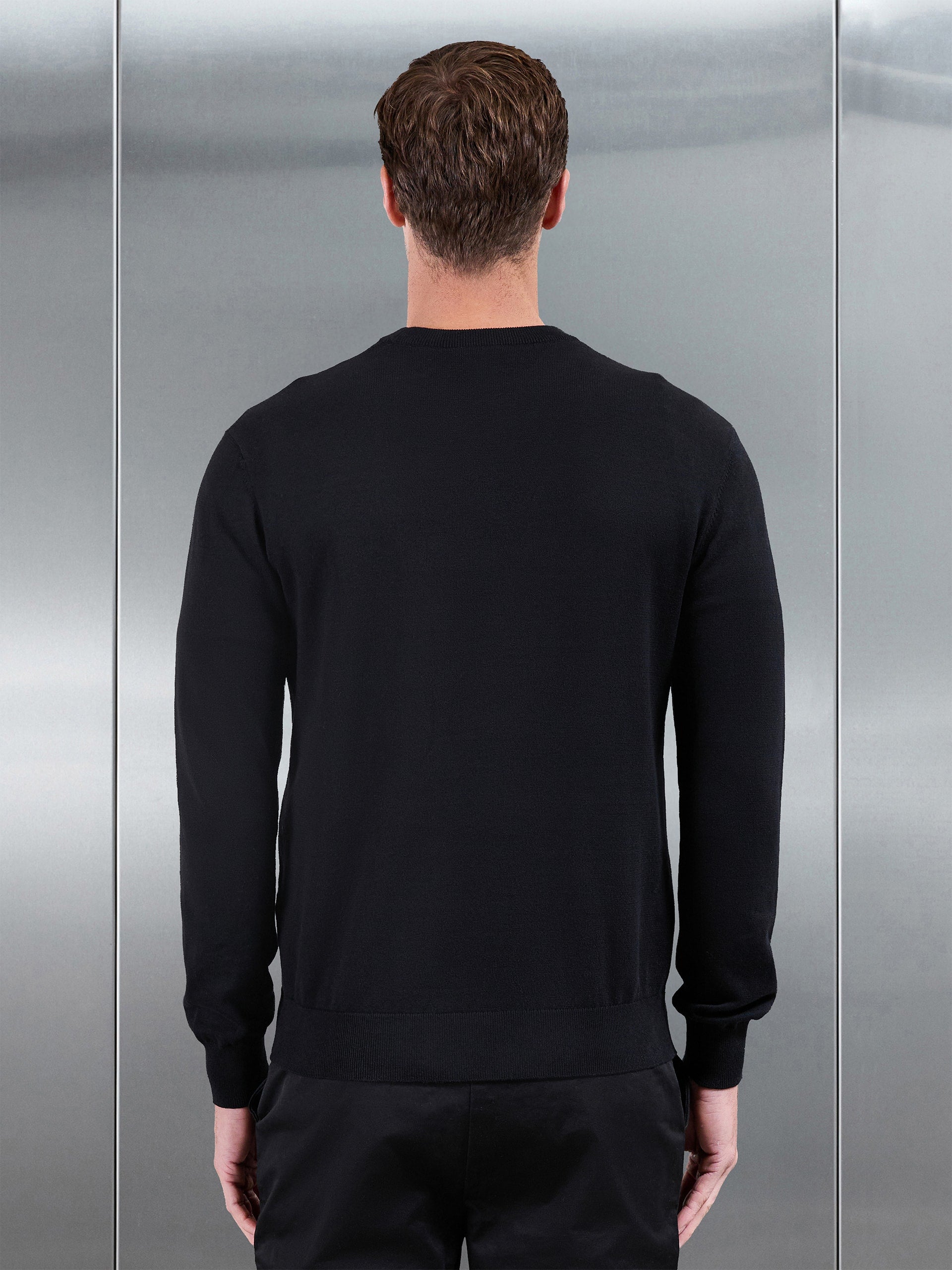 Cotton Knitted Crew Neck Sweatshirt in Black