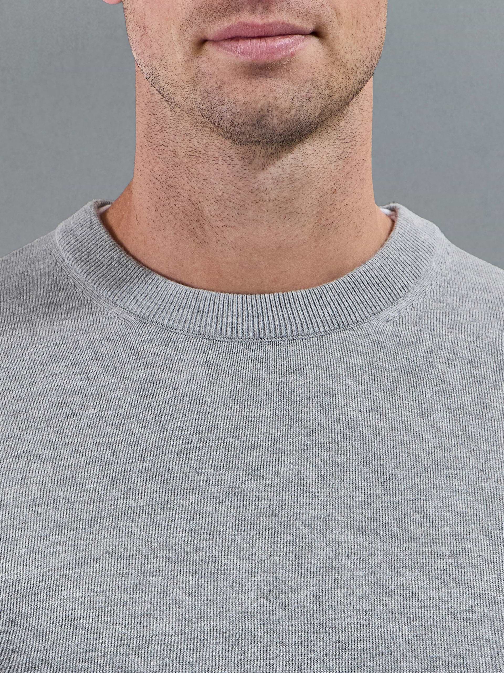 Cotton Knitted Crew Neck Sweatshirt in Marl Grey