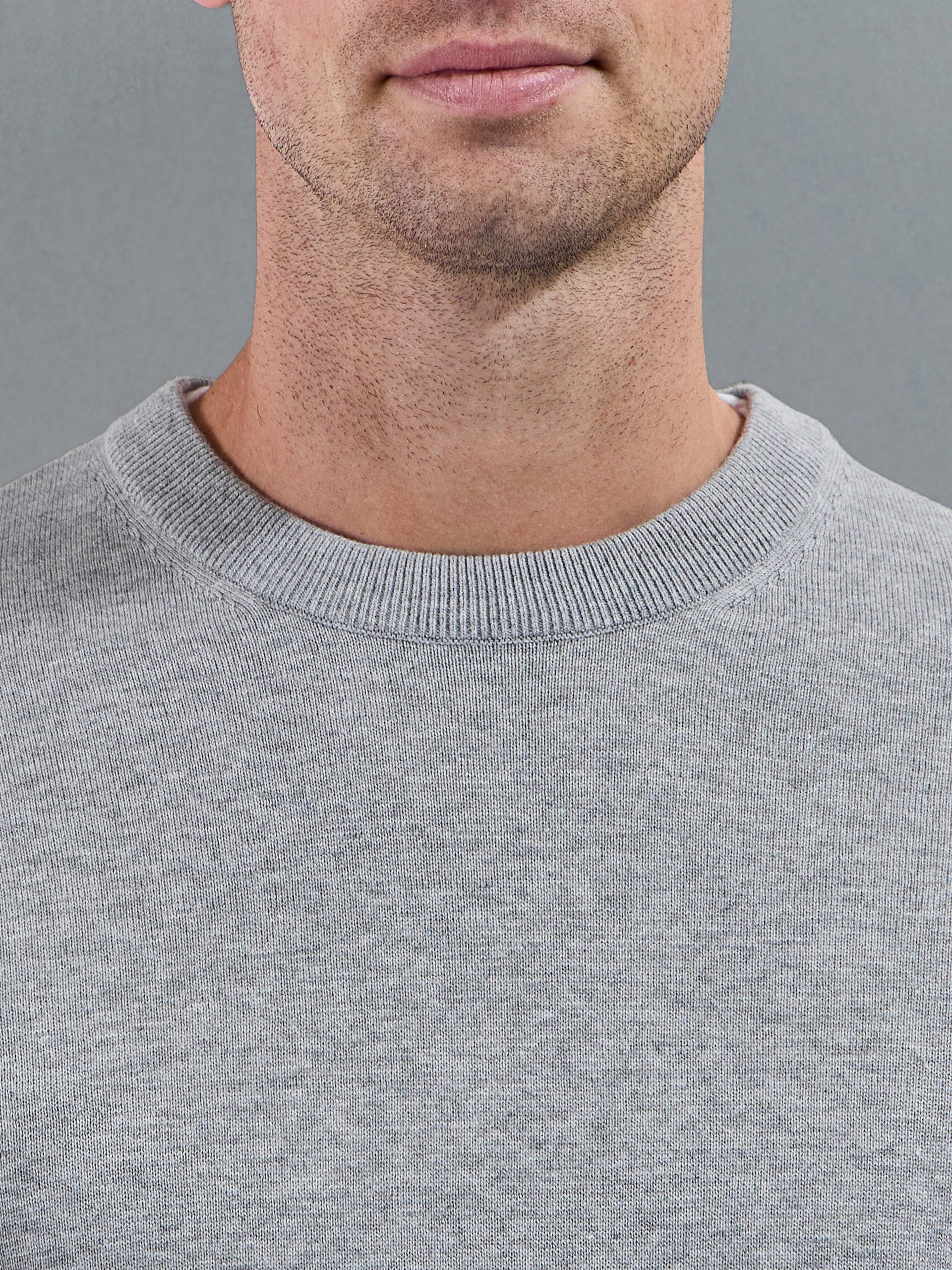 Cotton Knitted Crew Neck Sweatshirt in Marl Grey