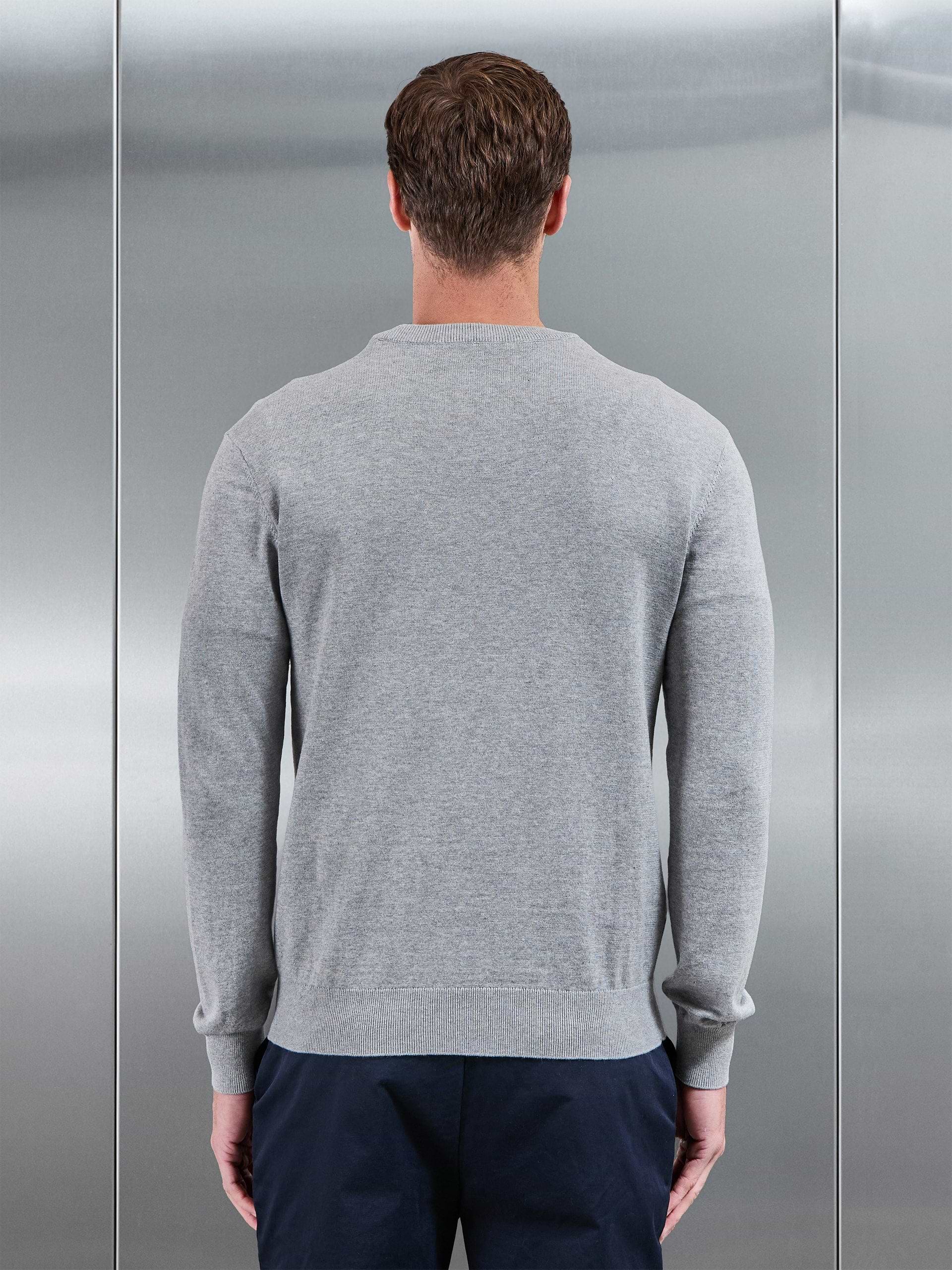 Cotton Knitted Crew Neck Sweatshirt in Marl Grey