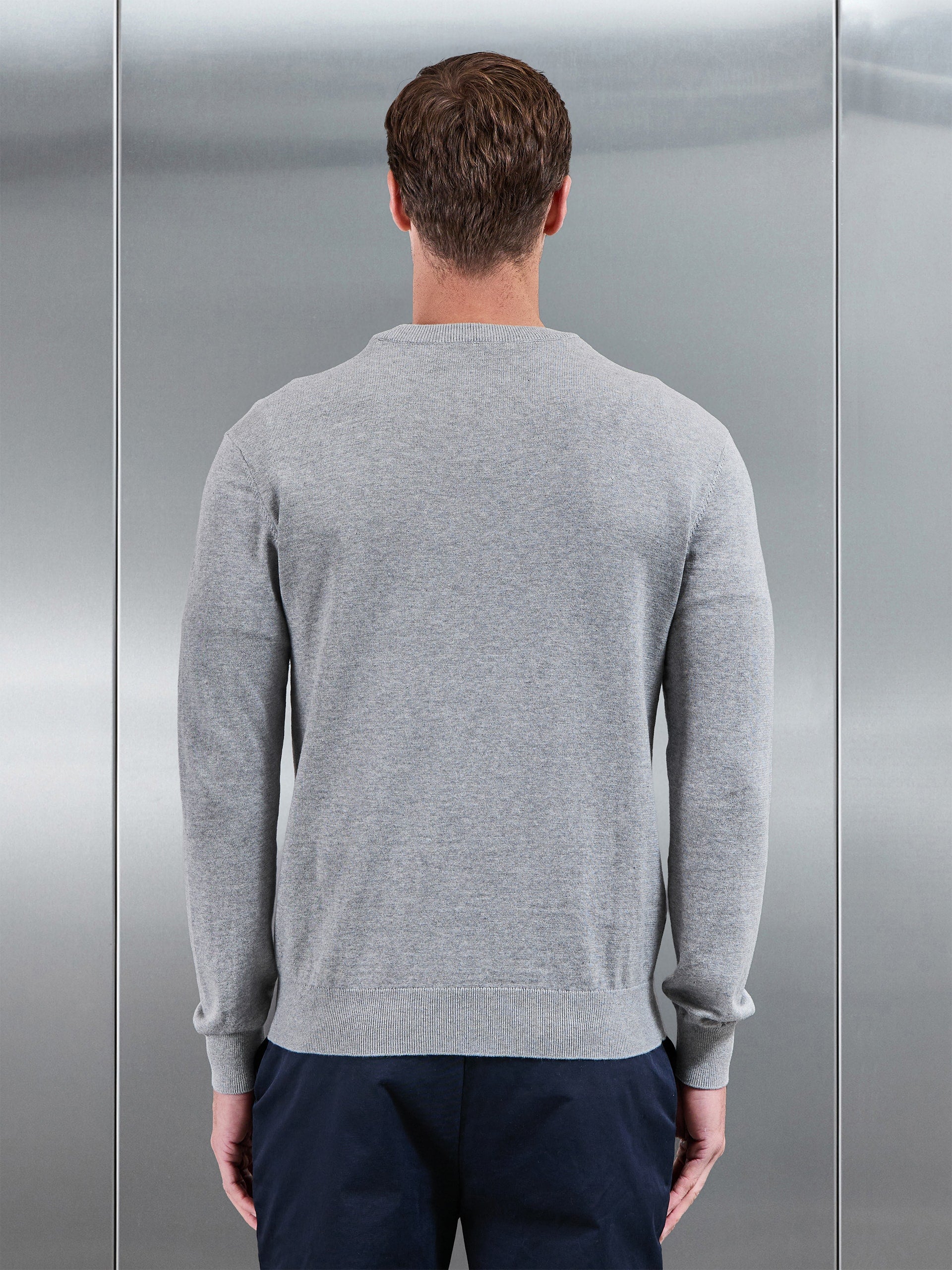 Cotton Knitted Crew Neck Sweatshirt in Marl Grey