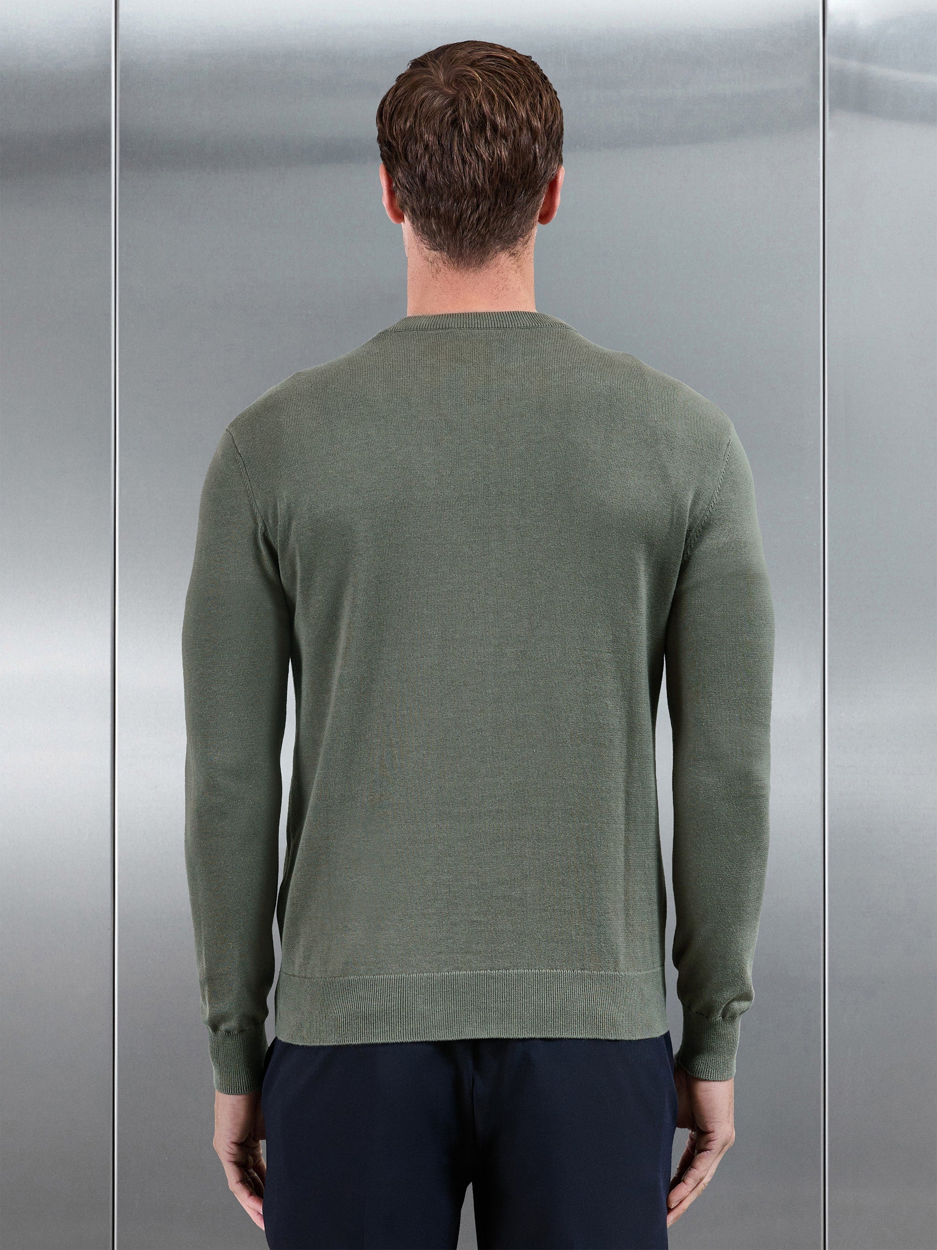 Cotton Knitted Crew Neck Sweatshirt in Sage