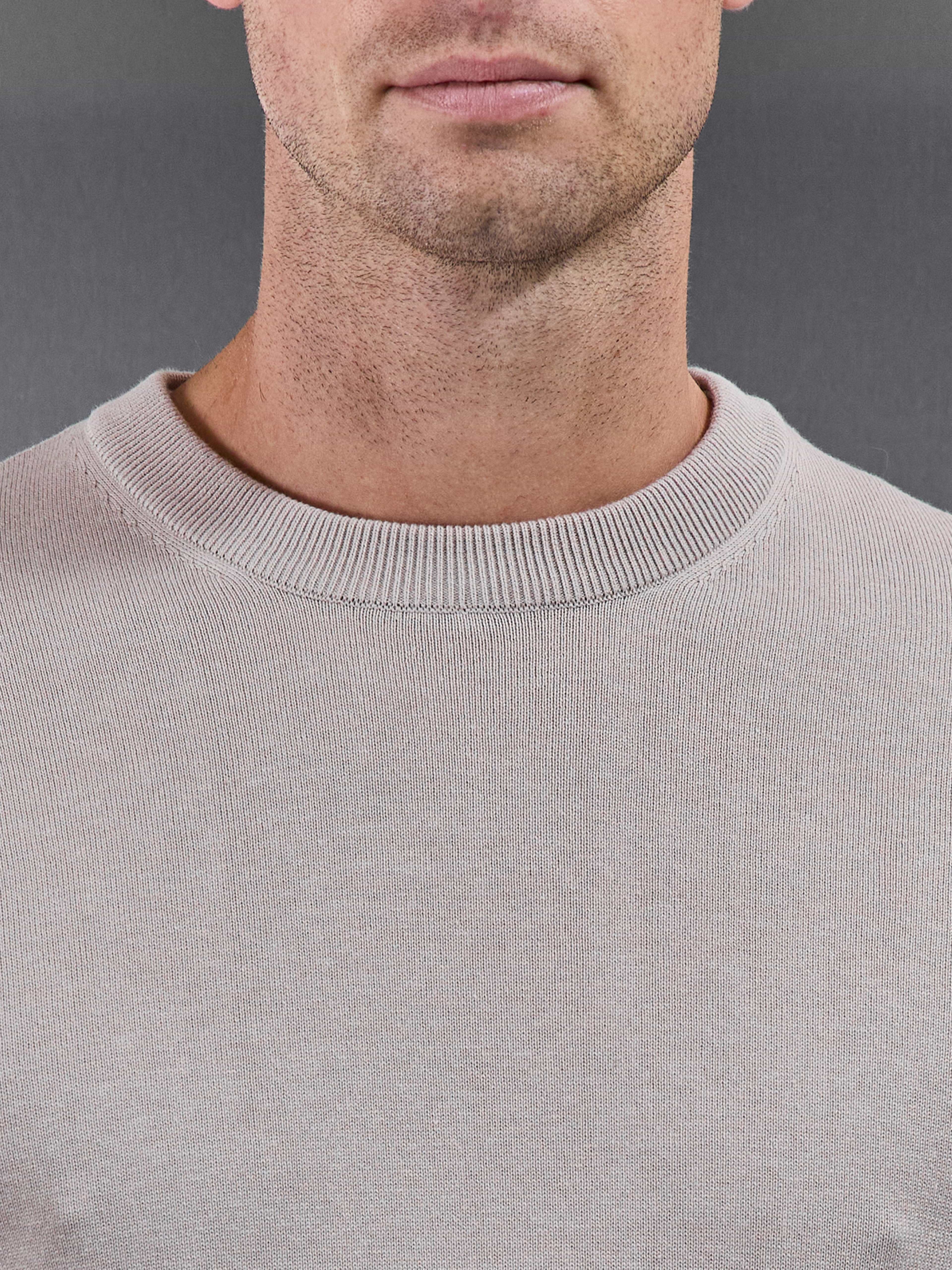 Cotton Knitted Crew Neck Sweatshirt in Stone