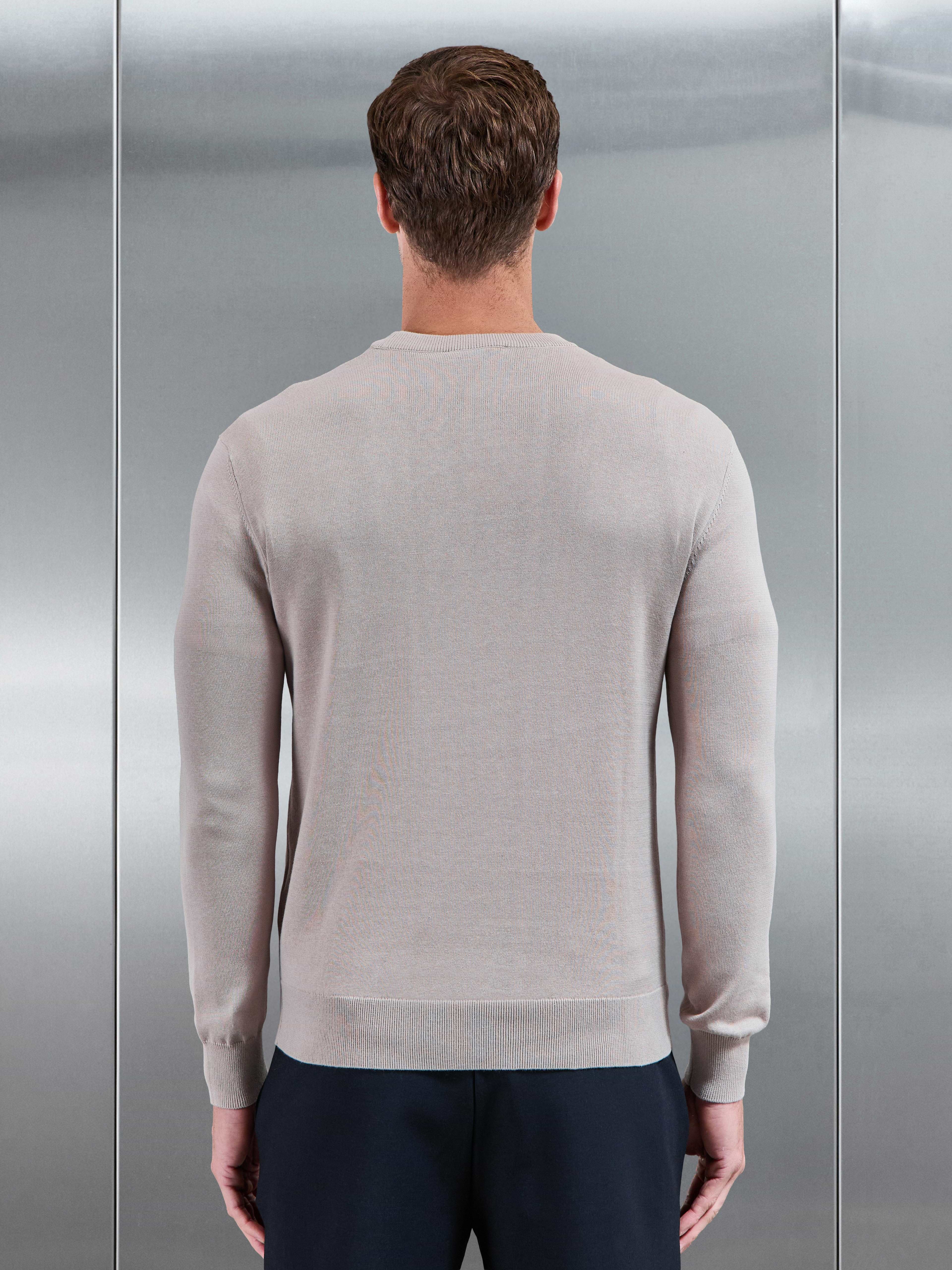 Cotton Knitted Crew Neck Sweatshirt in Stone