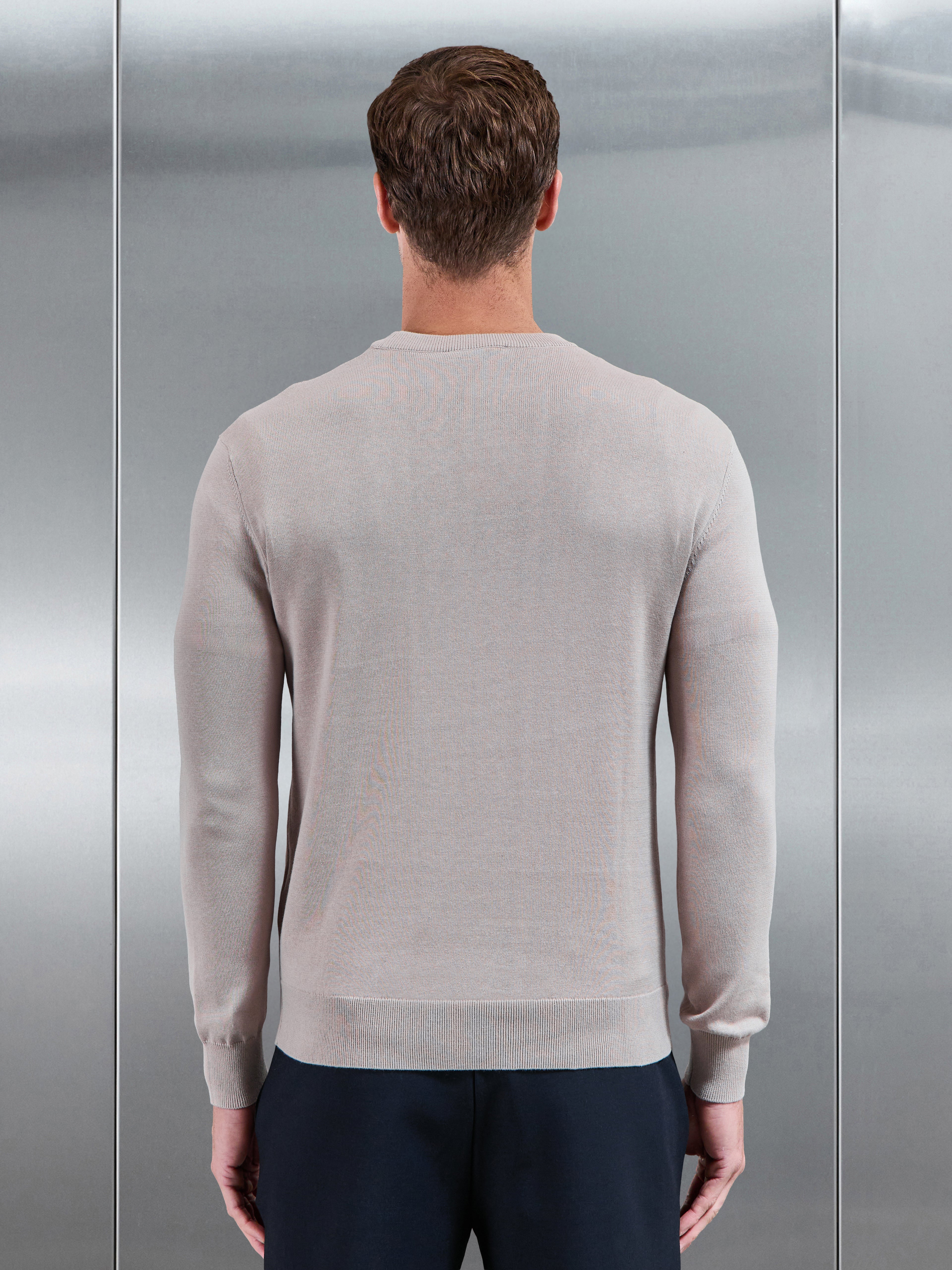 Cotton Knitted Crew Neck Sweatshirt in Stone