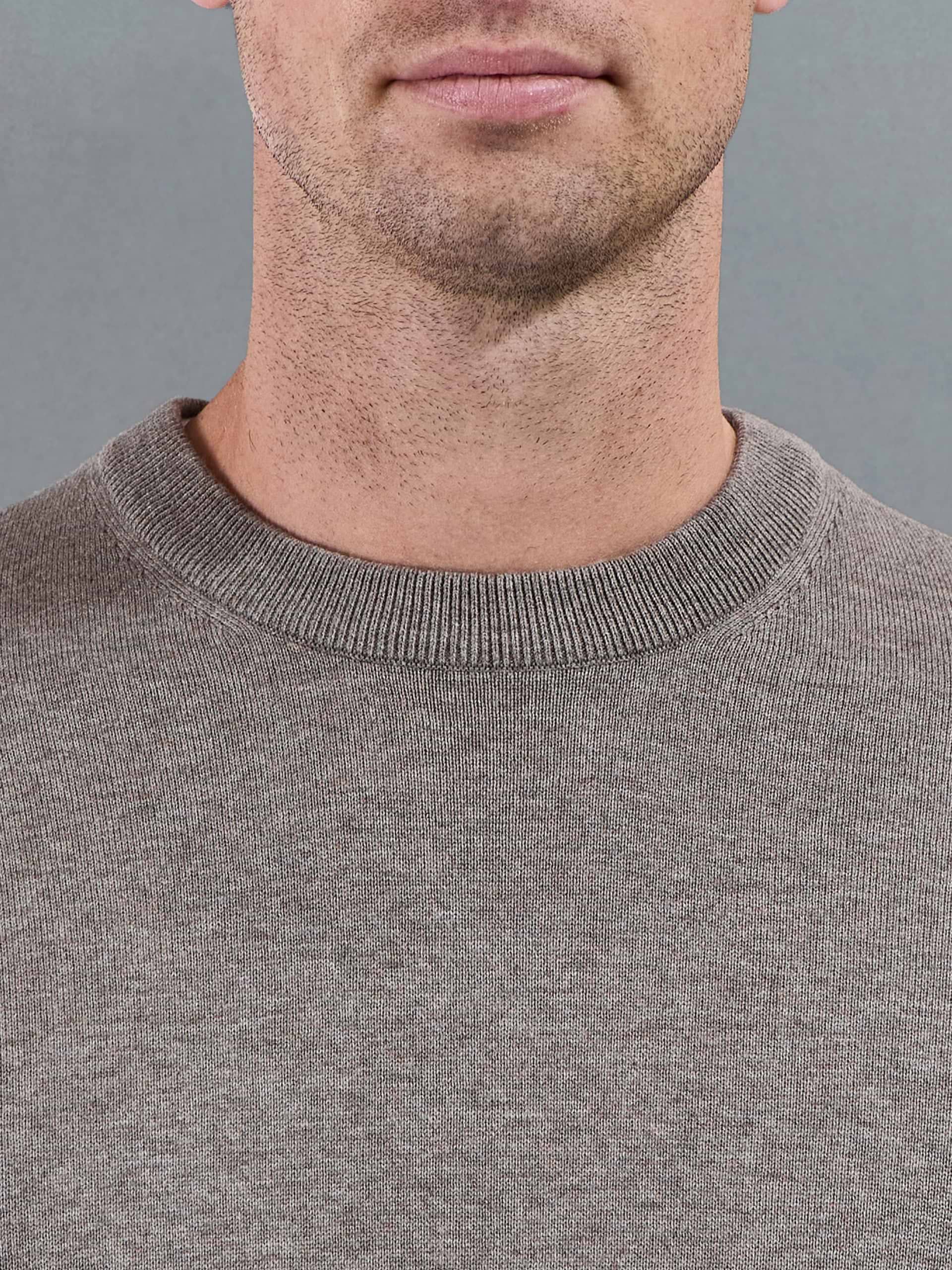 Cotton Knitted Crew Neck Sweatshirt in Taupe Marl