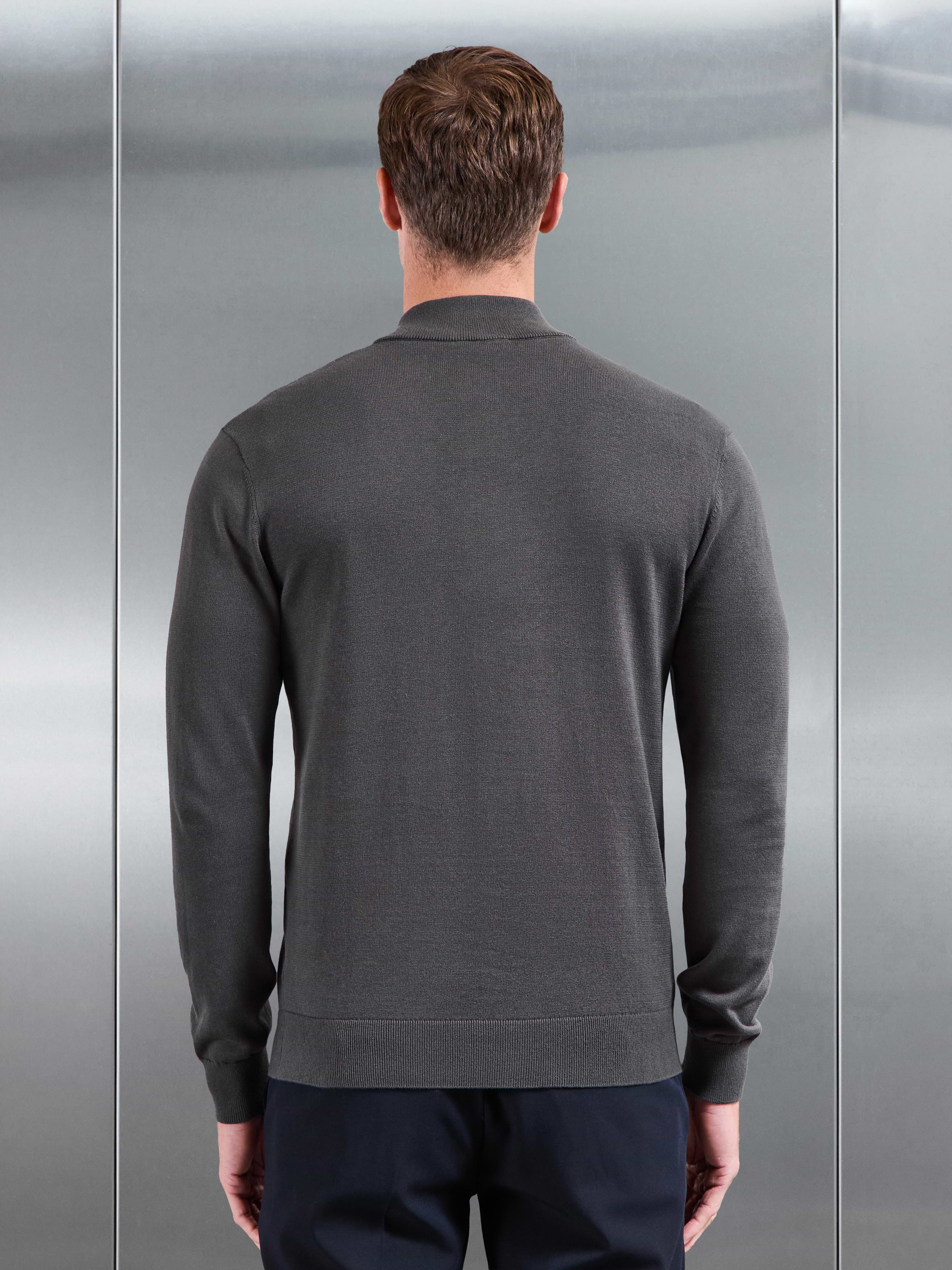 Cotton Knitted Half Zip Jumper in Grey