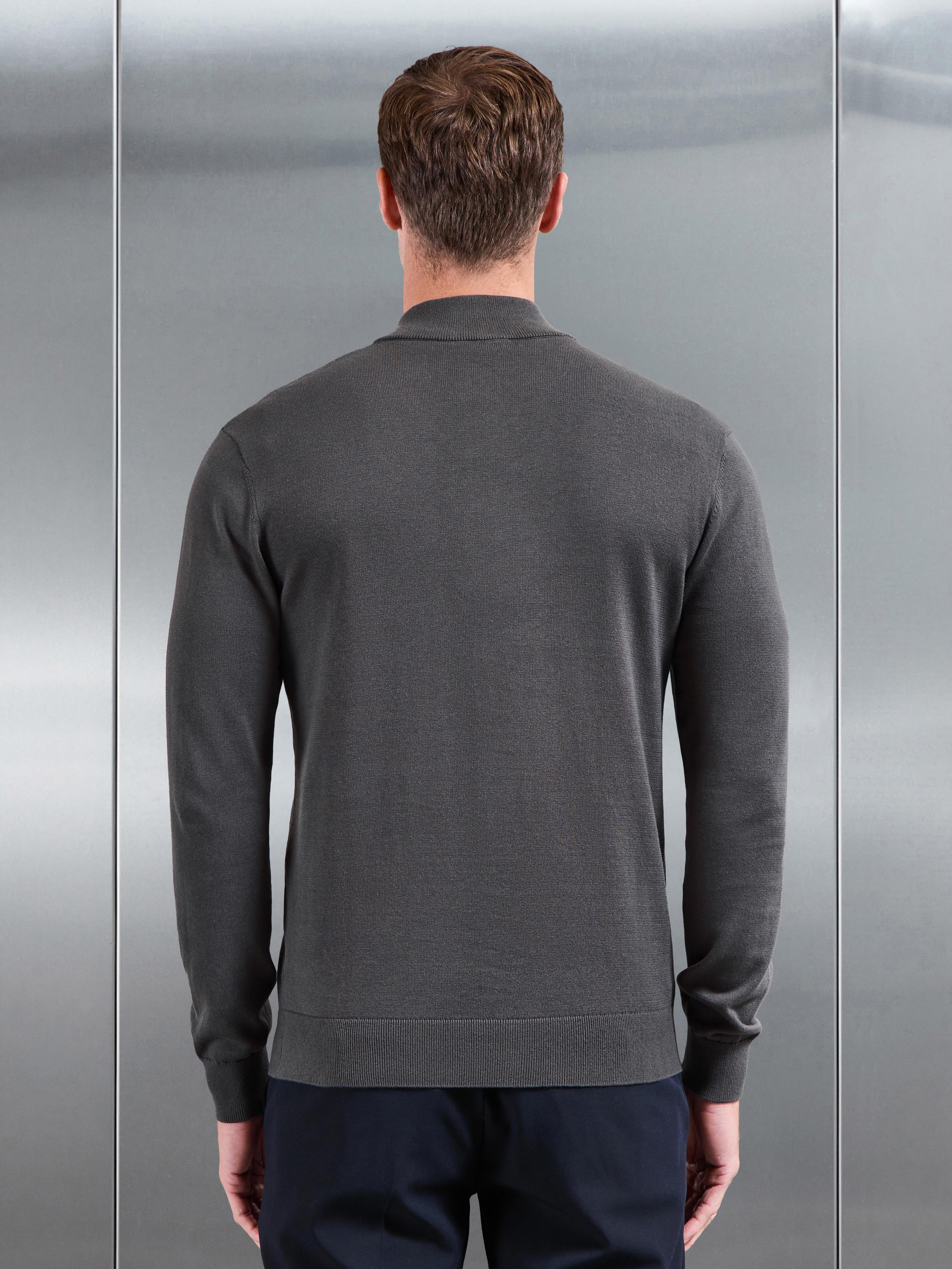 Cotton Knitted Half Zip Jumper in Grey