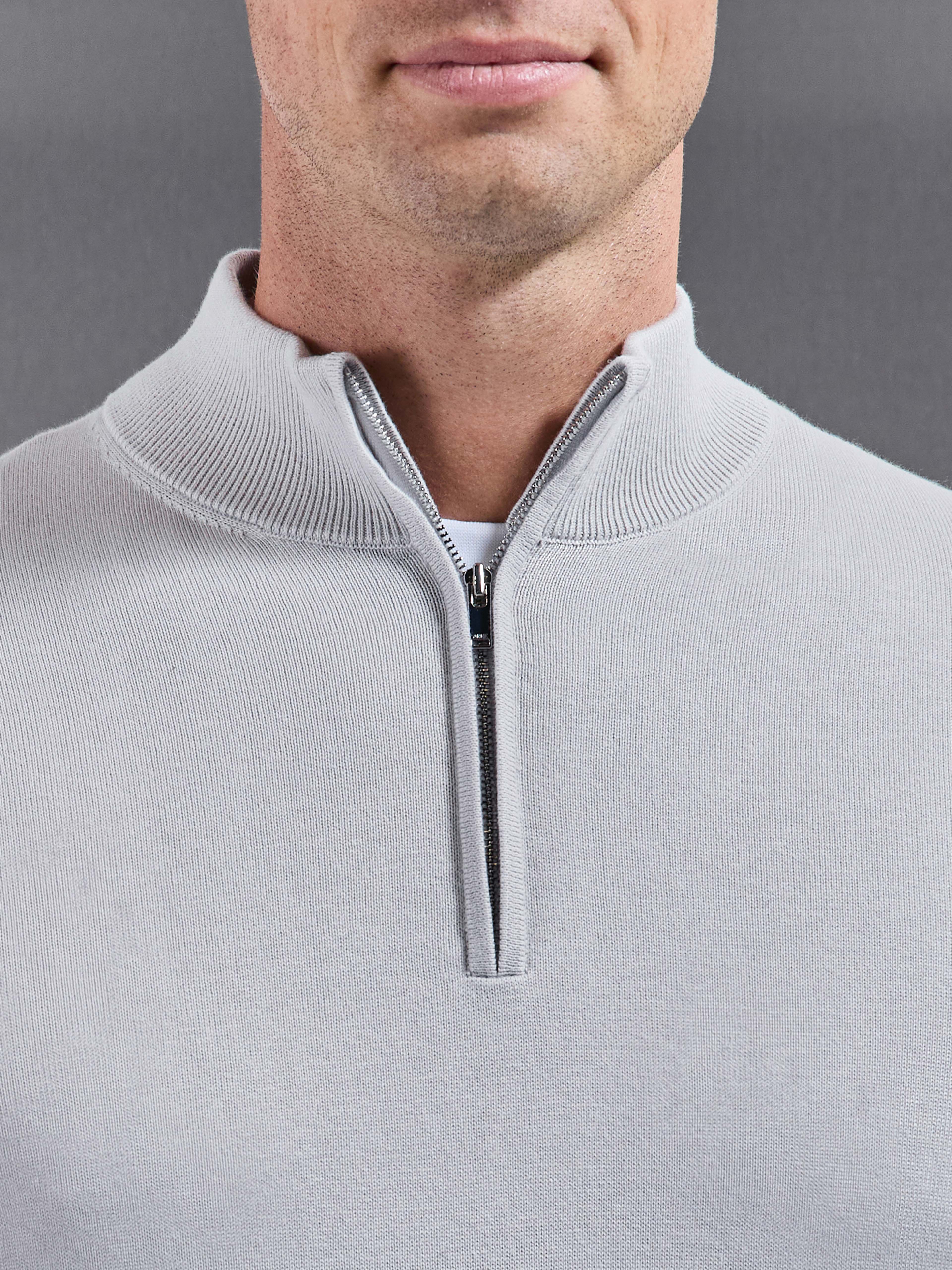 Cotton Knitted Half Zip Jumper in Oatmeal