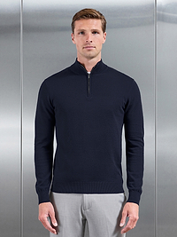 Cotton Knitted Half Zip Jumper in Navy