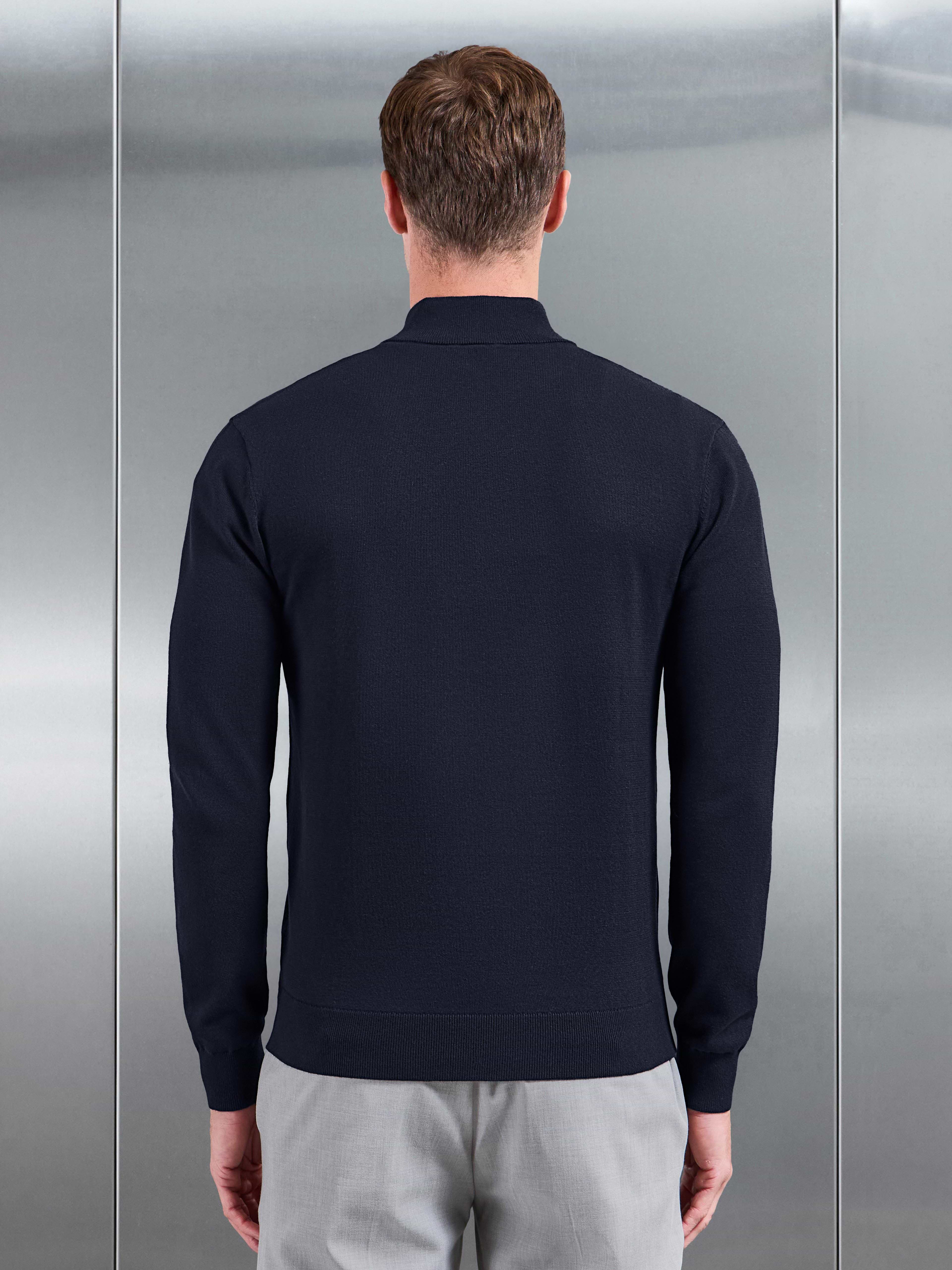 Cotton Knitted Half Zip Jumper in Navy