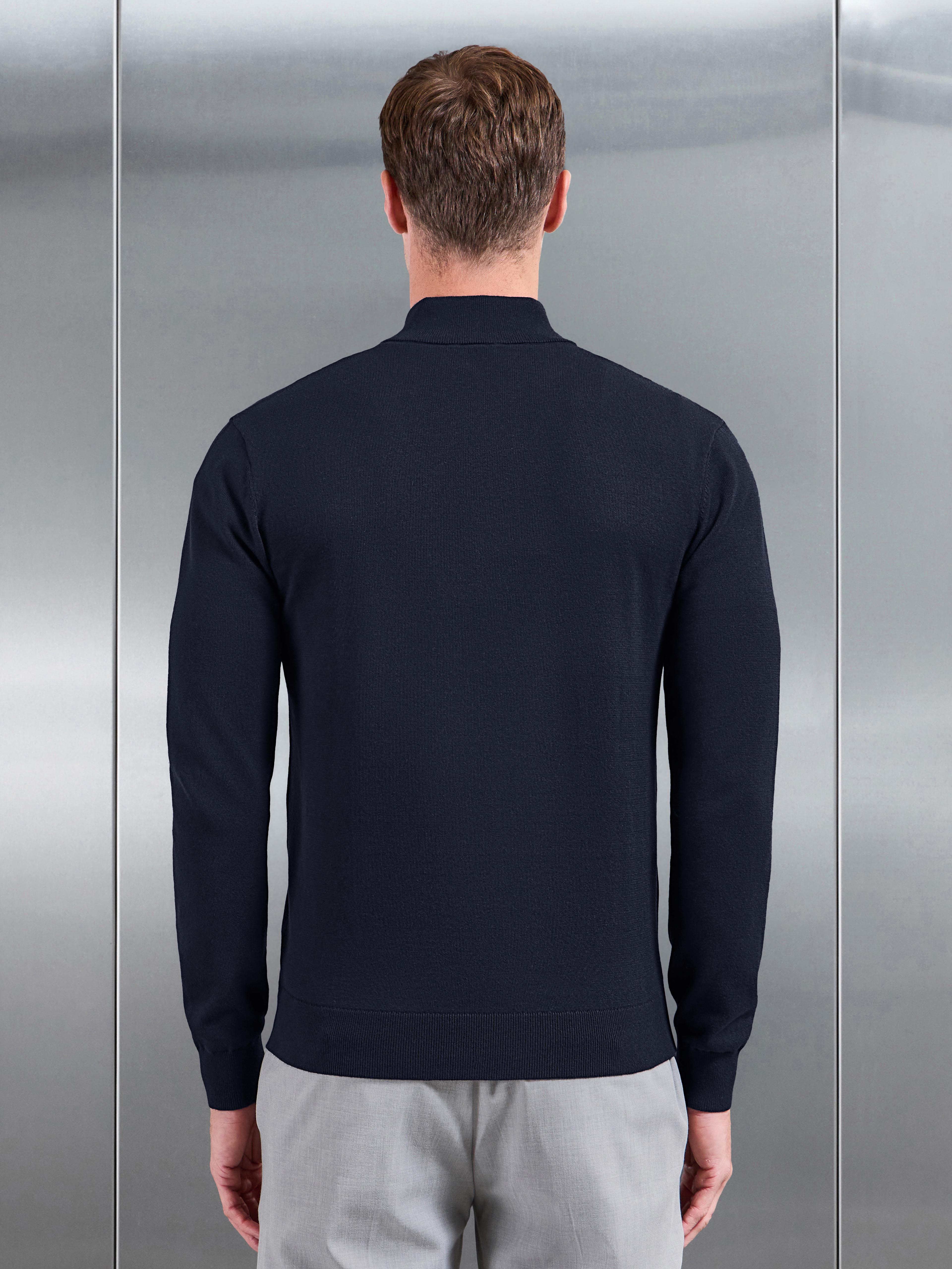 Cotton Knitted Half Zip Jumper in Navy