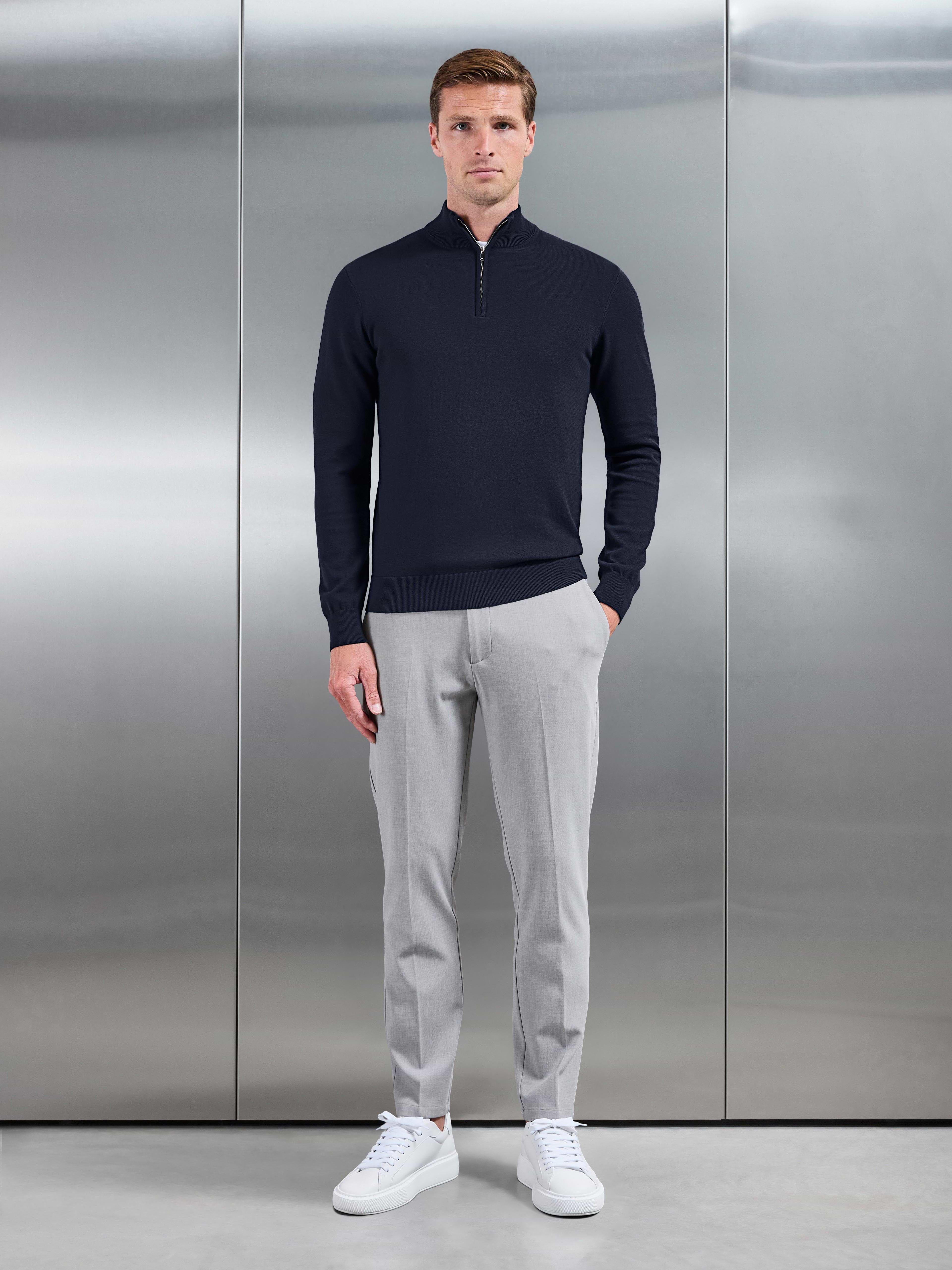 Cotton Knitted Half Zip Jumper in Navy
