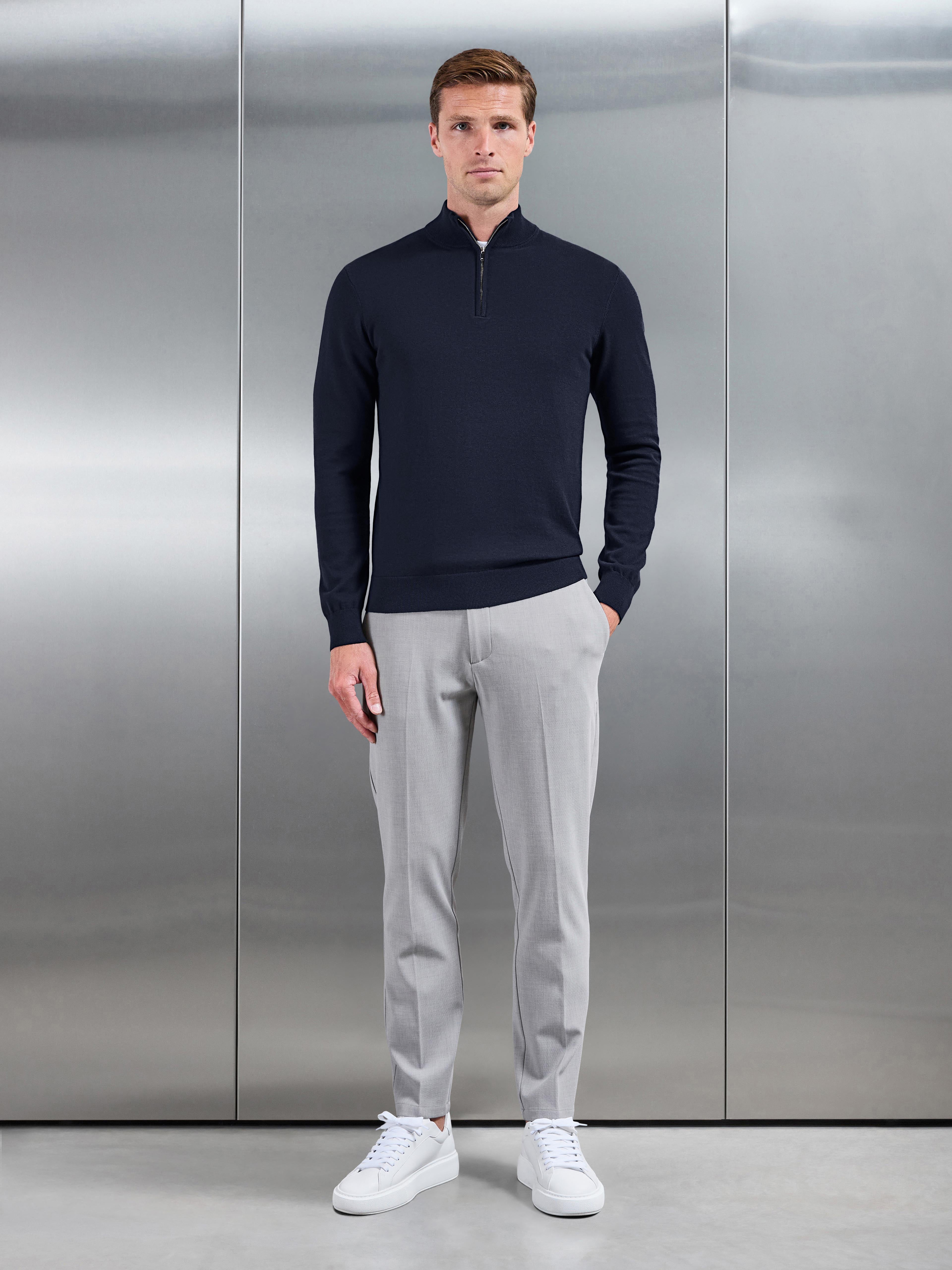 Cotton Knitted Half Zip Jumper in Navy