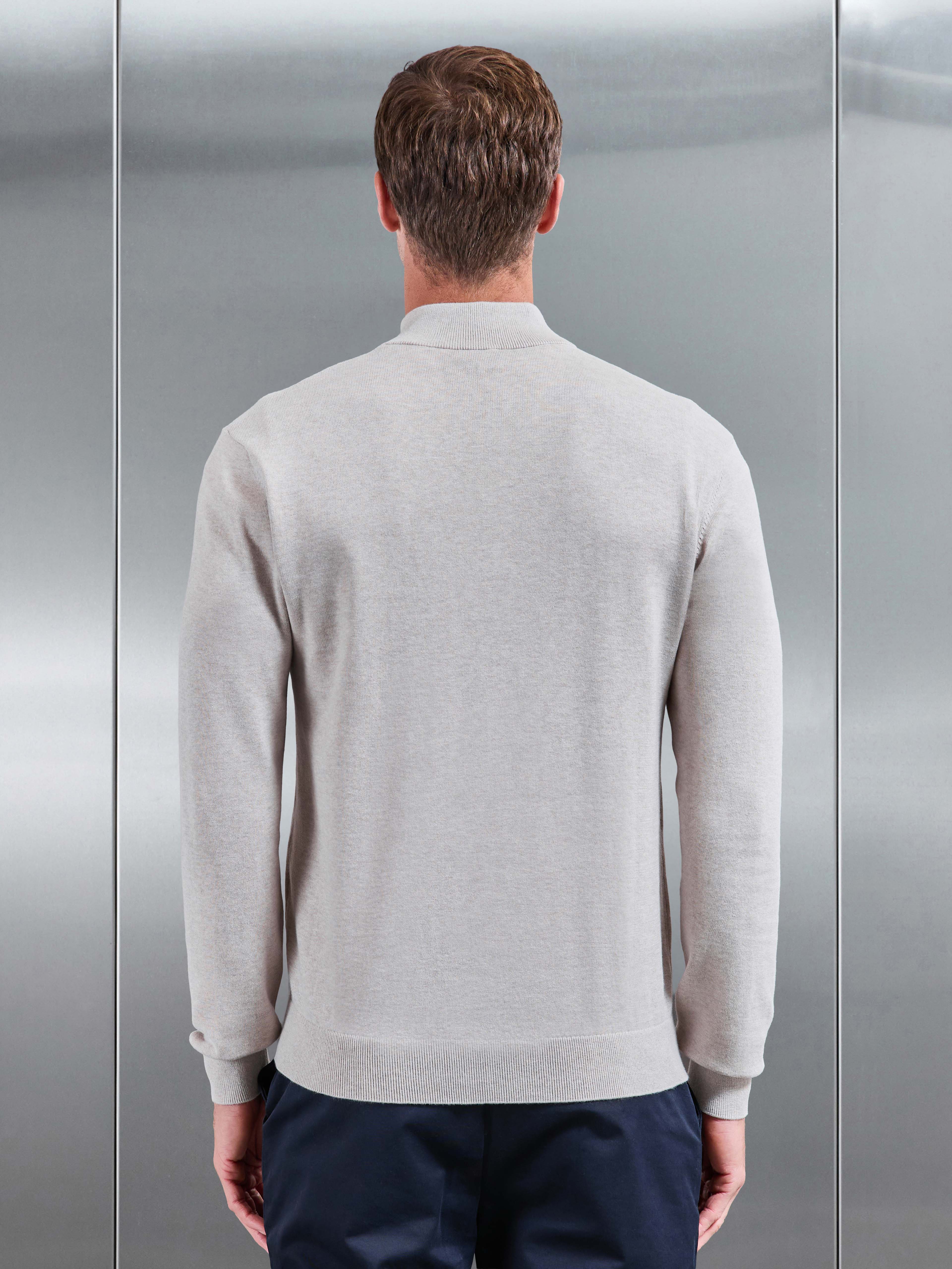 Cotton Knitted Half Zip Jumper in Oatmeal