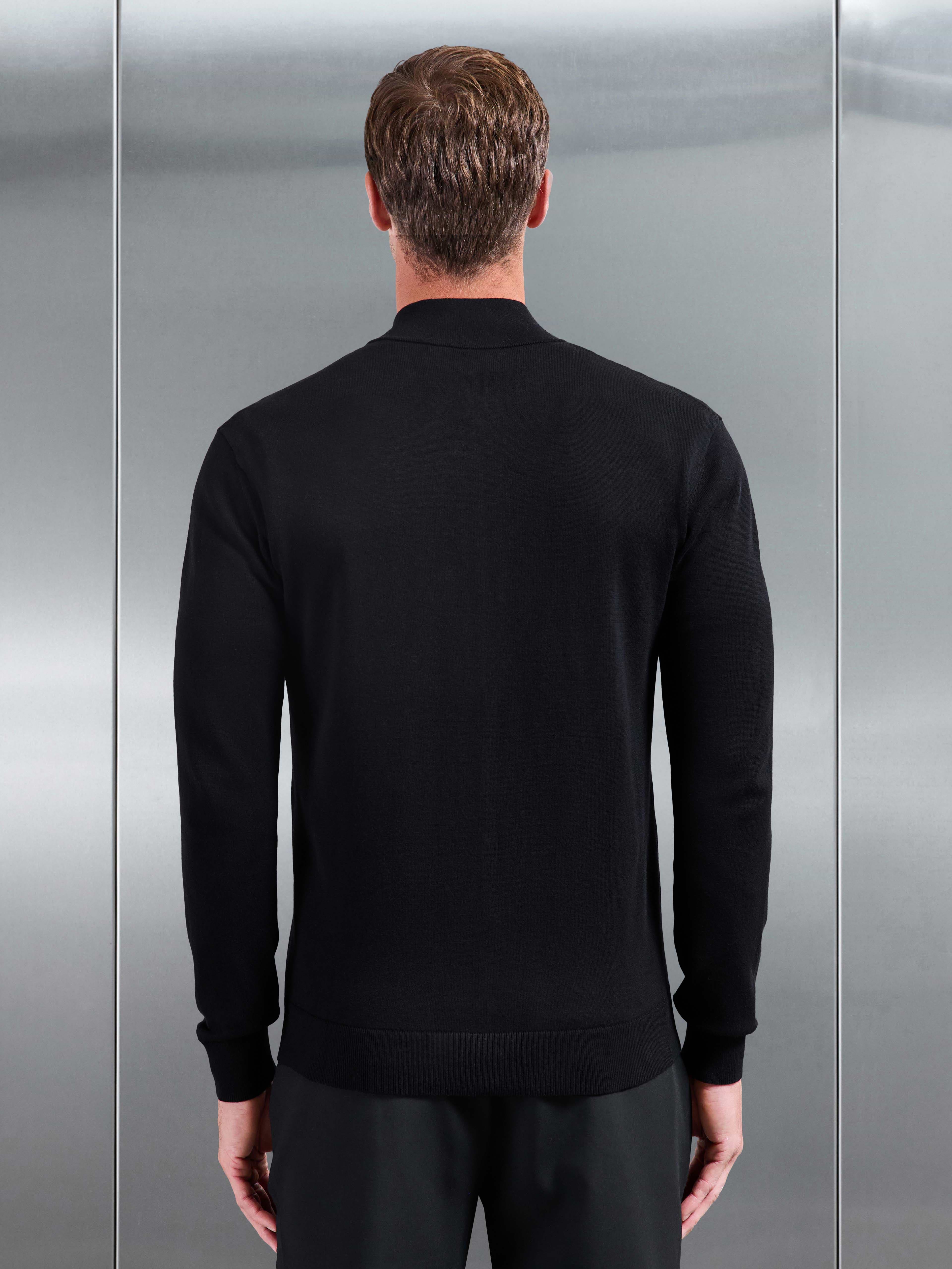 Cotton Knitted Zip Jacket in Black