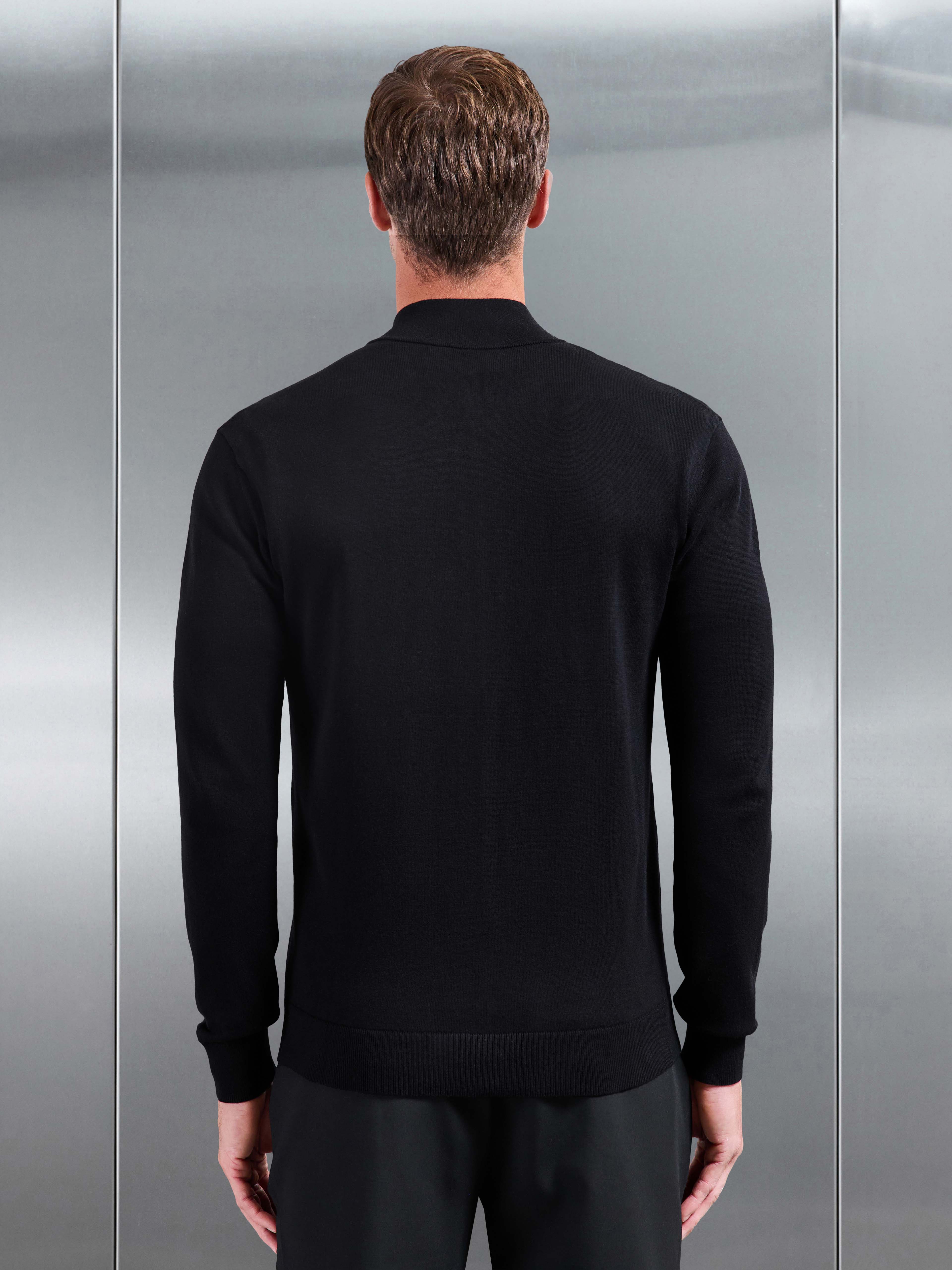 Cotton Knitted Zip Jacket in Black