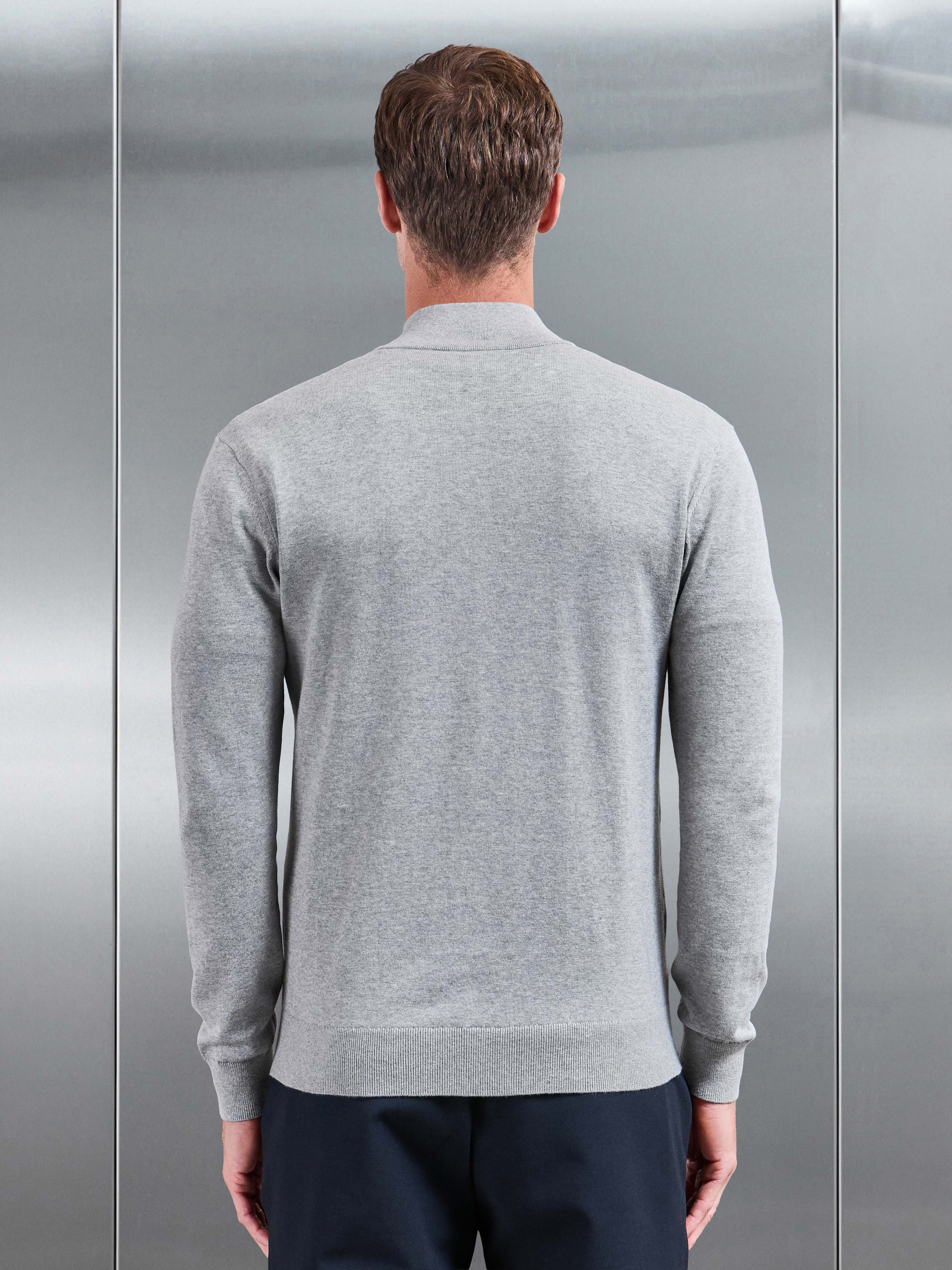 Cotton Knitted Zip Jacket in Grey Marl