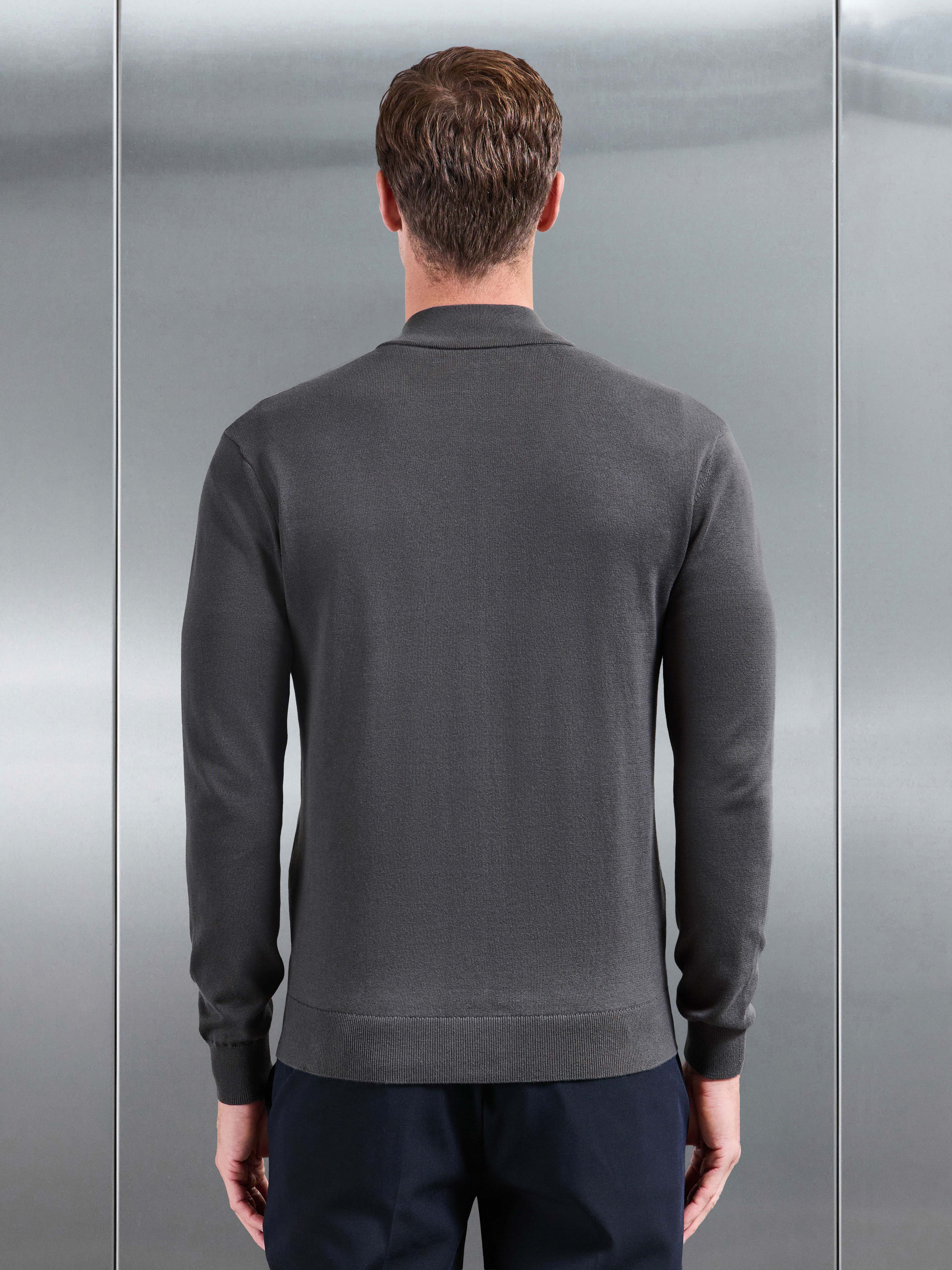 Cotton Knitted Zip Jacket In Grey