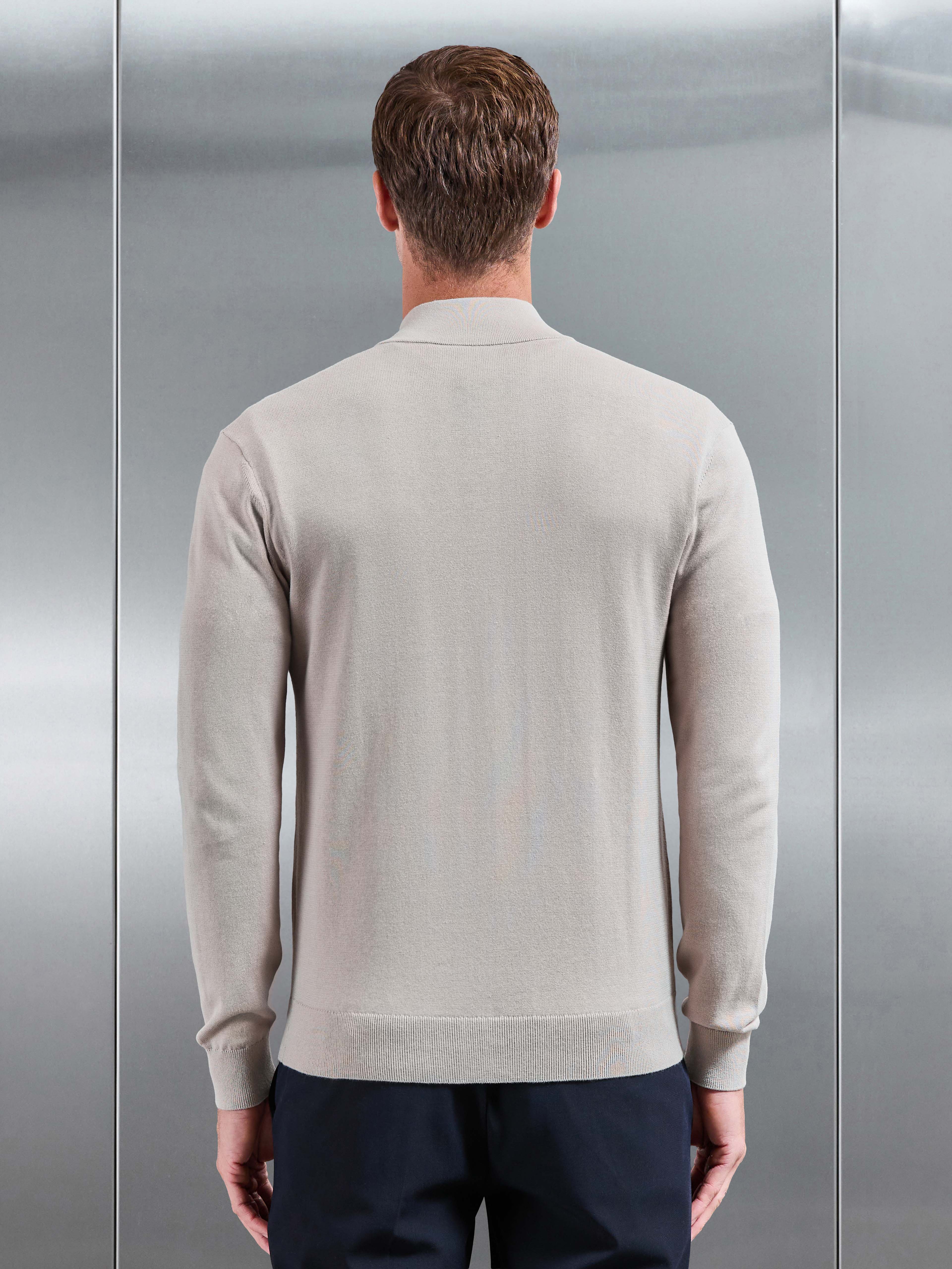 Cotton Knitted Zip Jacket in Stone