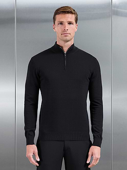 Cotton Knitted Half Zip Jumper in Black