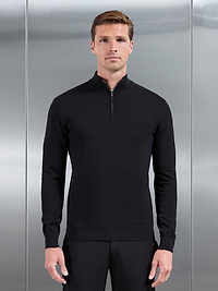 Cotton Knitted Half Zip Jumper in Black