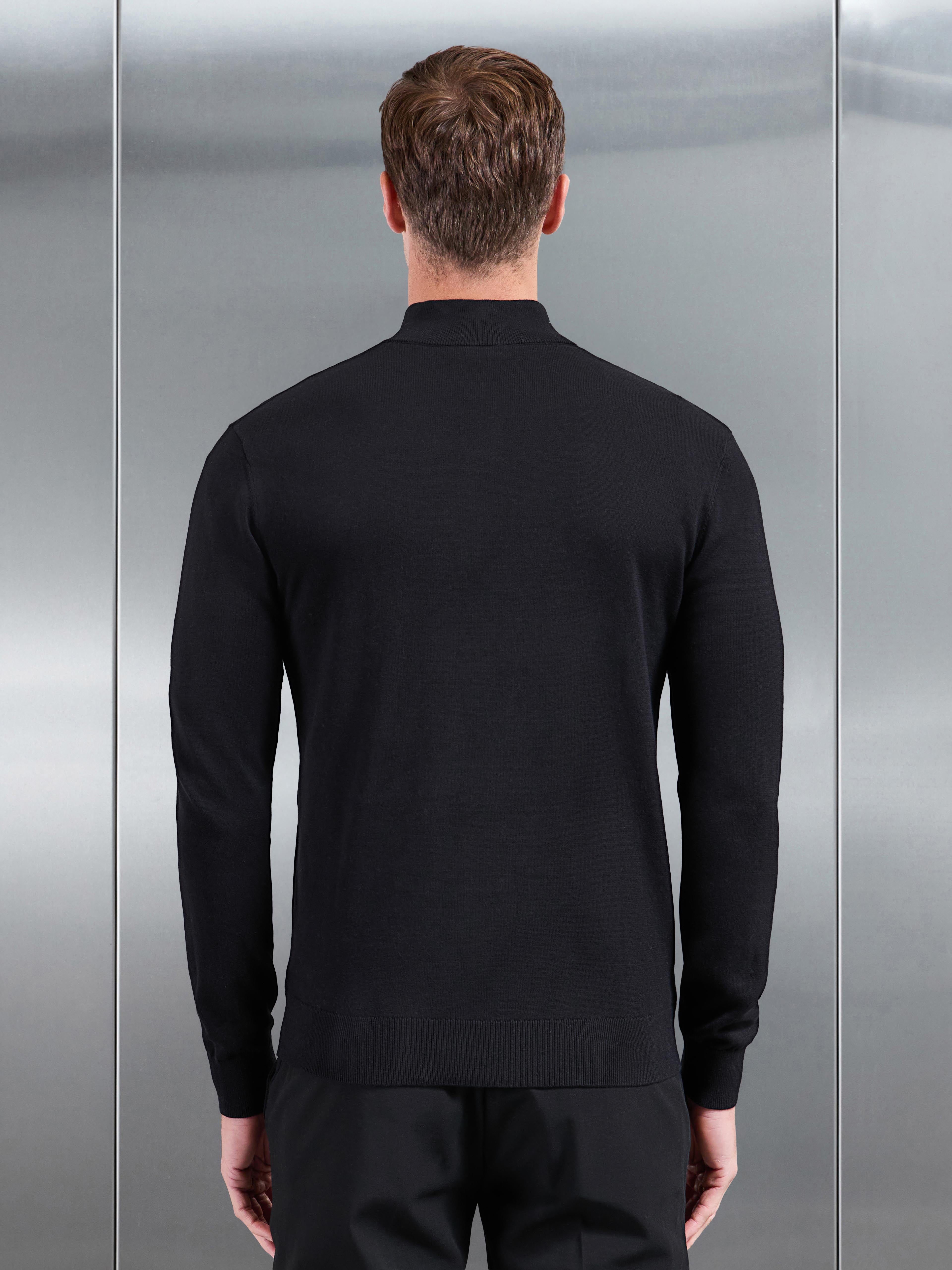 Cotton Knitted Half Zip Jumper in Black