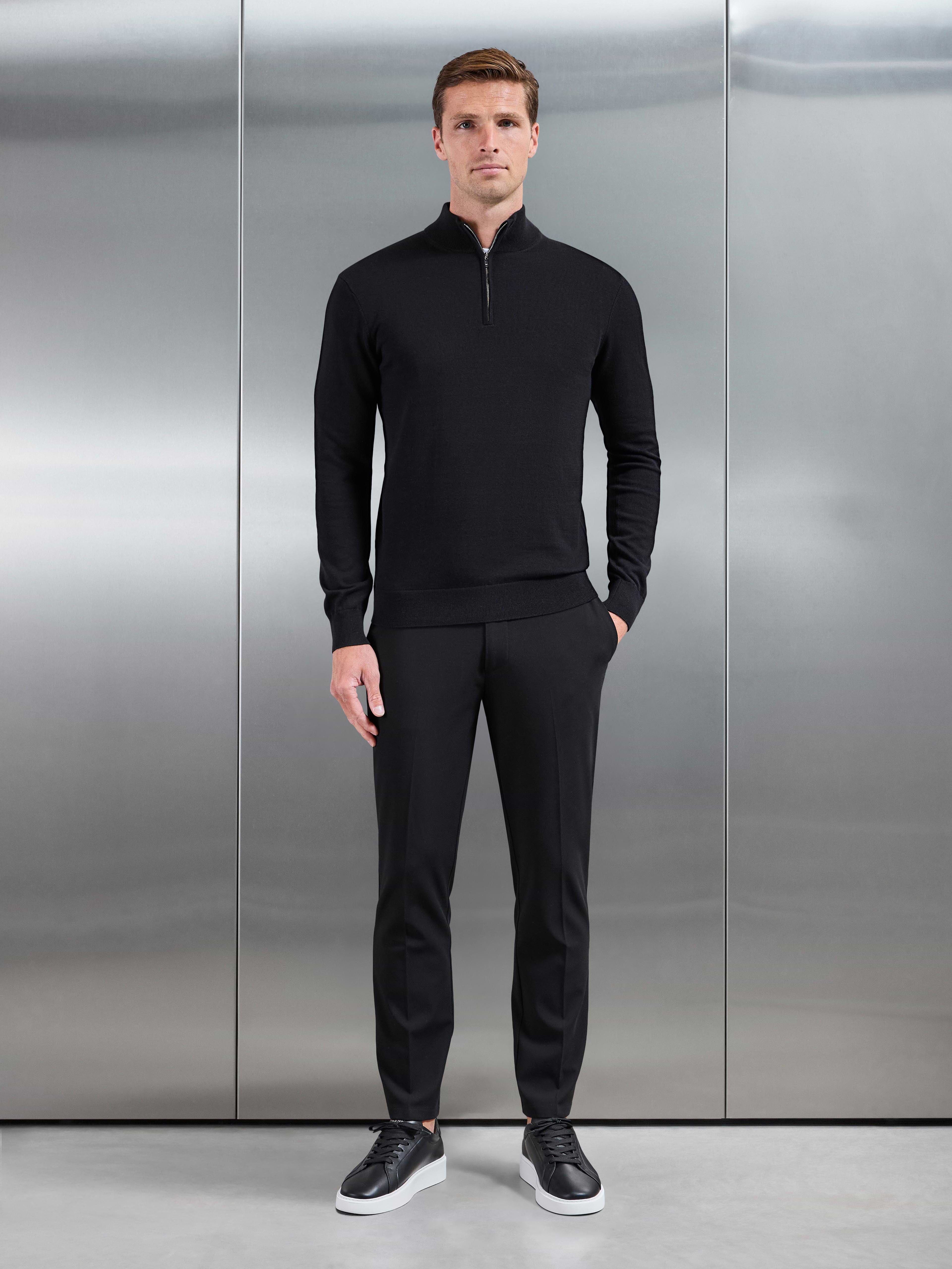 Cotton Knitted Half Zip Jumper in Black