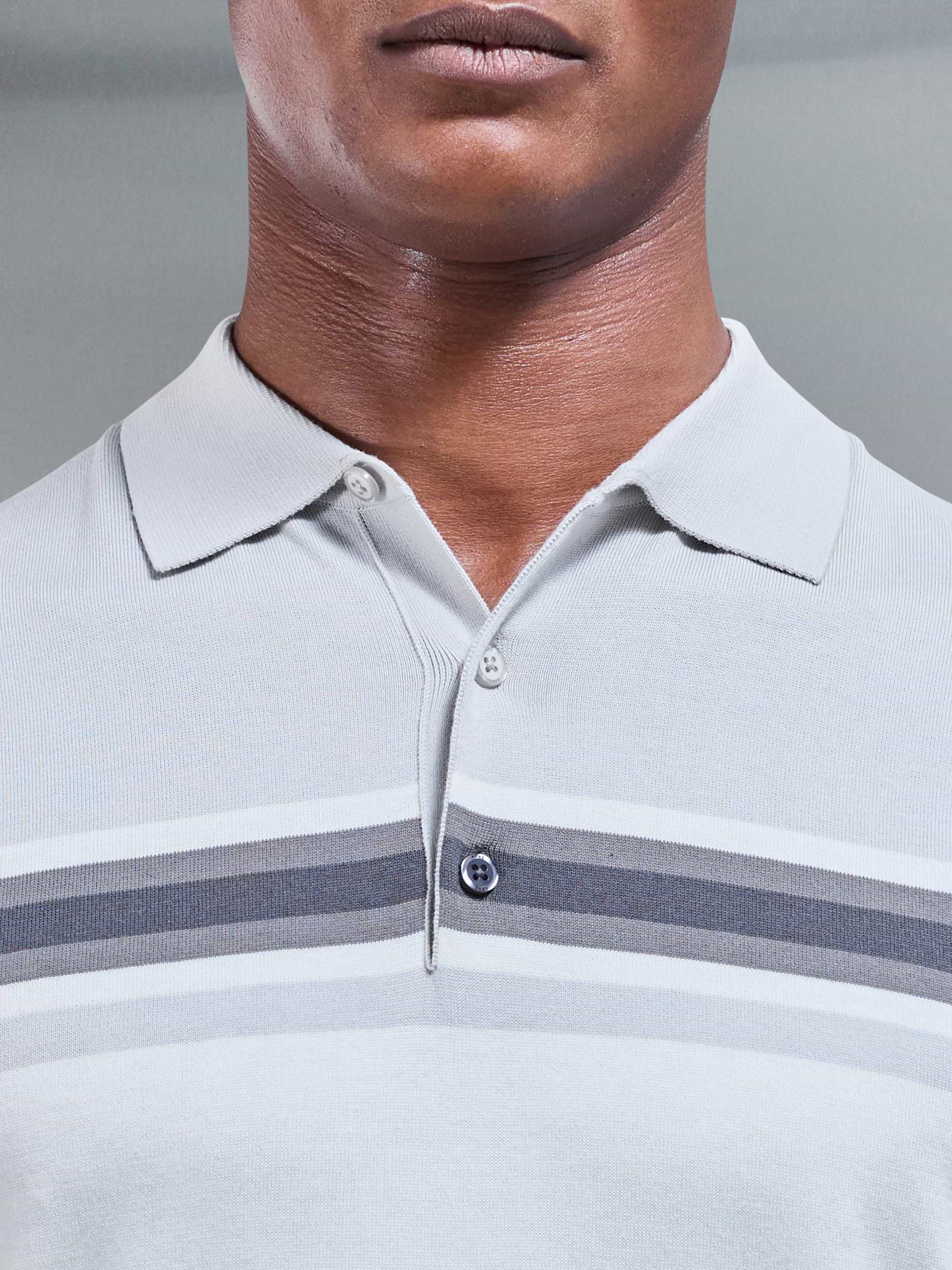 Cotton And Silk Colour Block Button Polo Shirt in Grey
