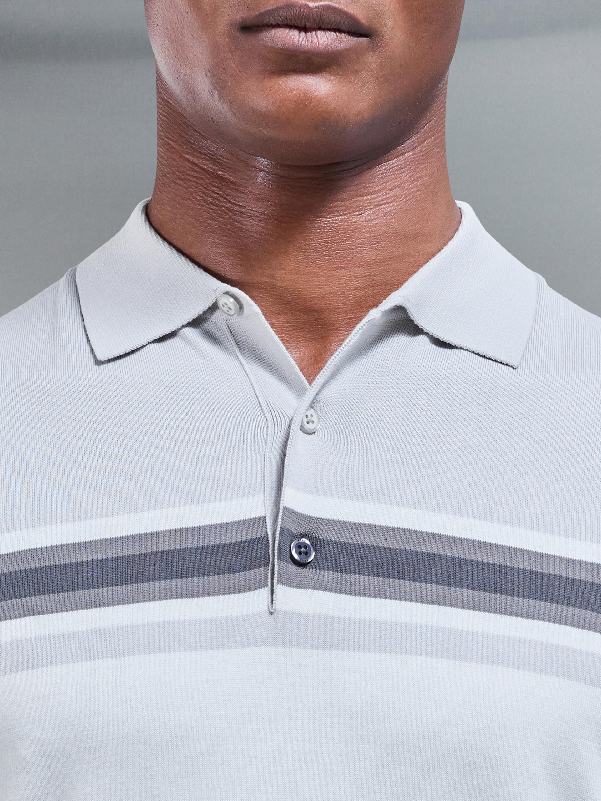 Cotton And Silk Colour Block Button Polo Shirt in Grey