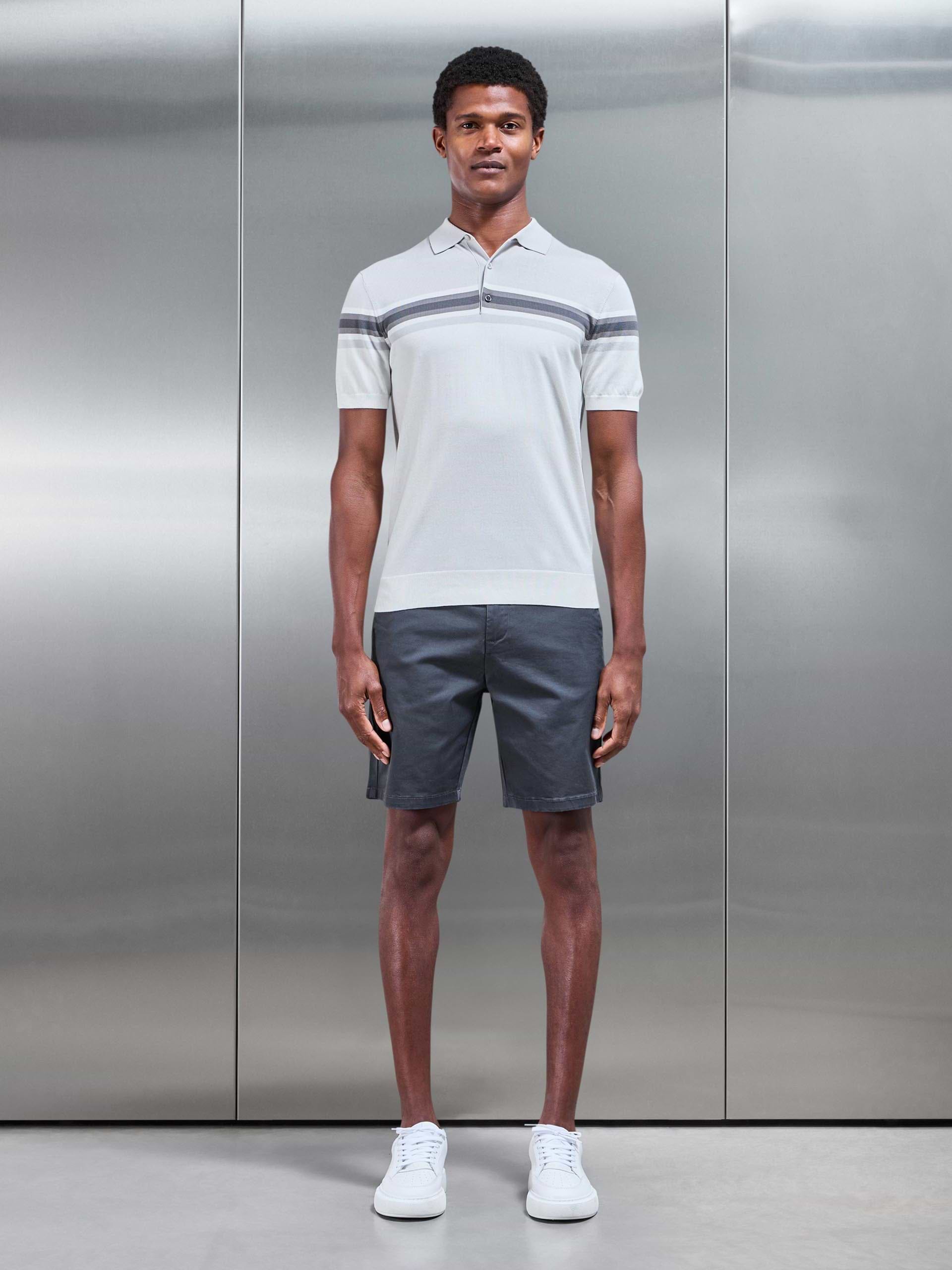 Cotton And Silk Colour Block Button Polo Shirt in Grey